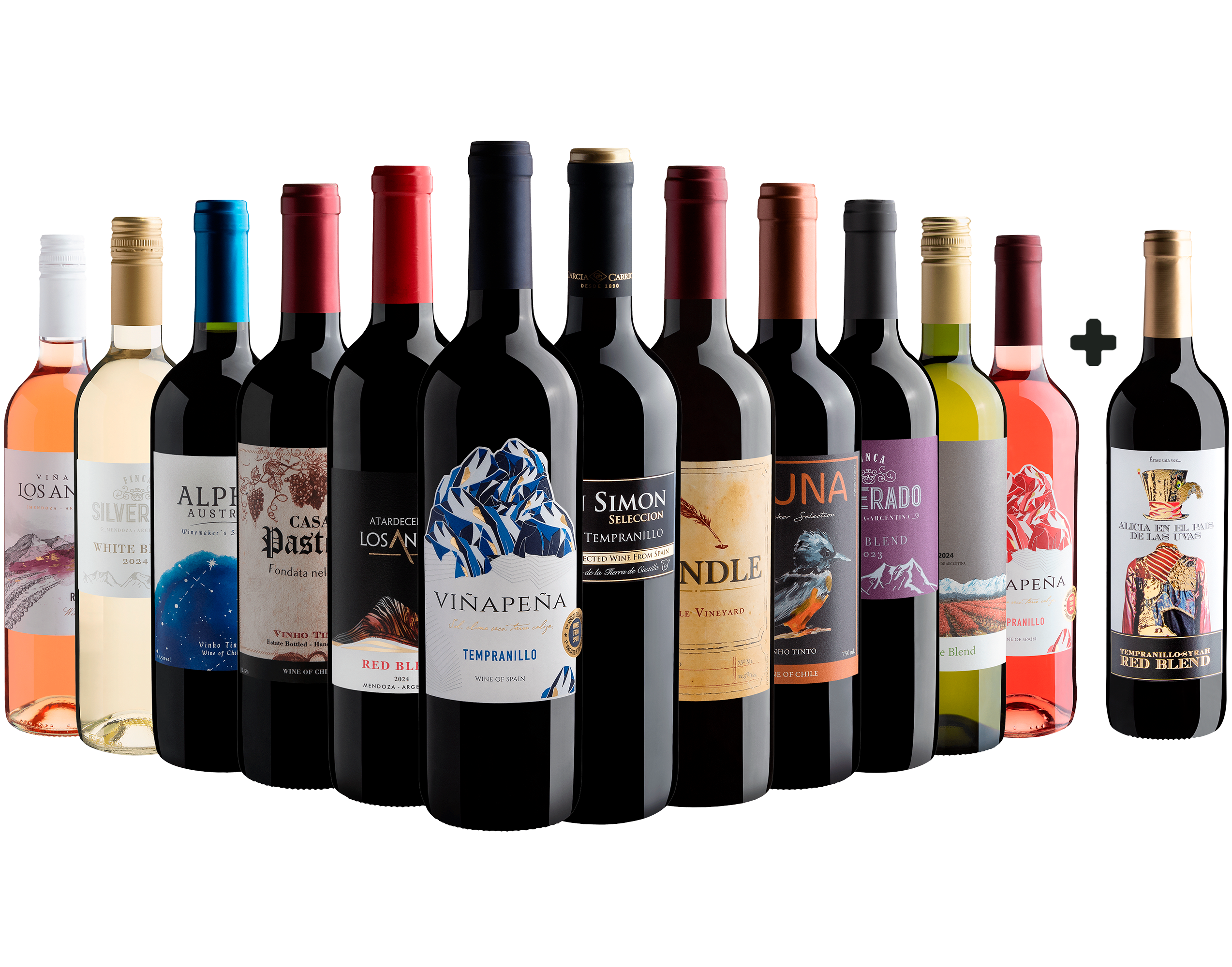 Kit 12 Vinhos por R$26,90 cada garrafa + 1 Alicia en el Pais de Las Uvas Tempranillo Syrah Grátis*