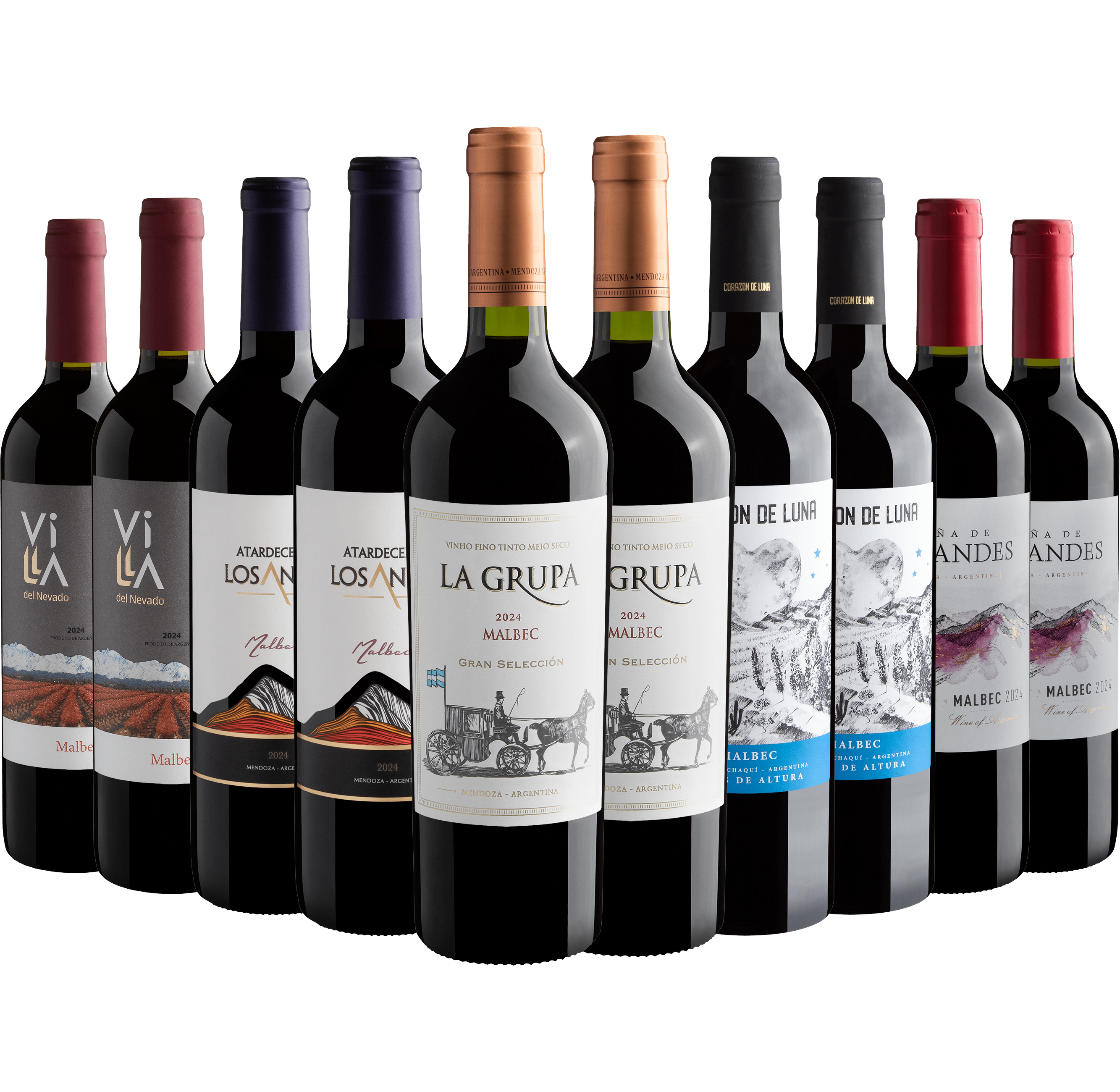 Kit 10 Malbecs por R$27,90 cada garrafa