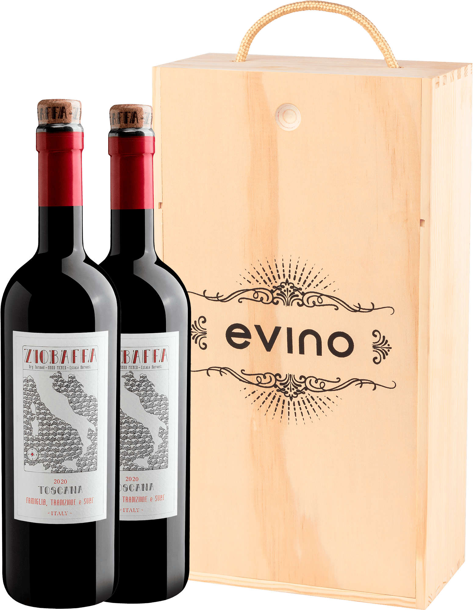 Kit 2 ZioBaffa Toscana IGT por R$94,90 cada garrafa + Caixa de Madeira Grátis