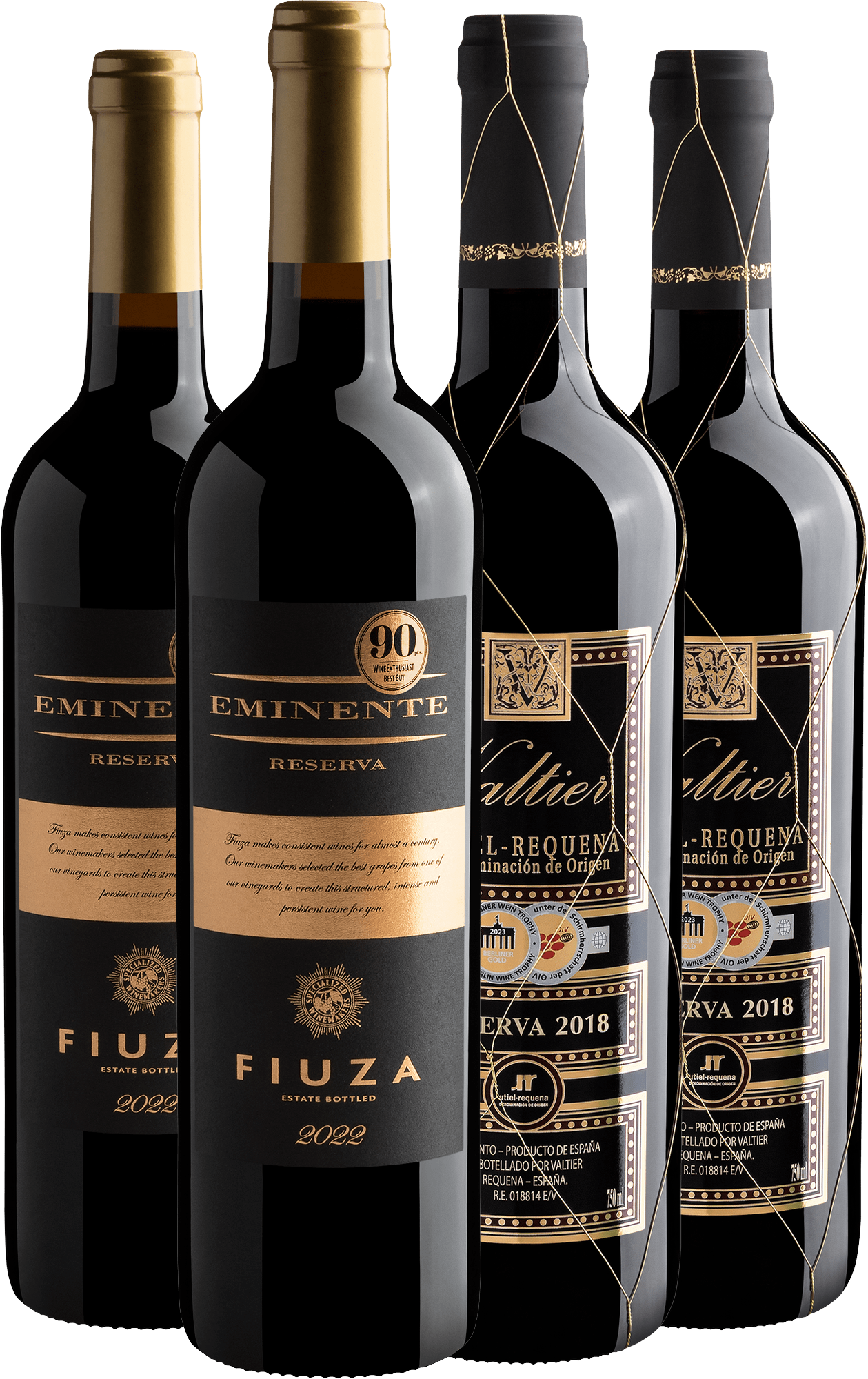 Kit Vinhos Reserva do Velho Mundo | 2 Fiuza Eminente + 2 Valtier por R$54,90 cada garrafa