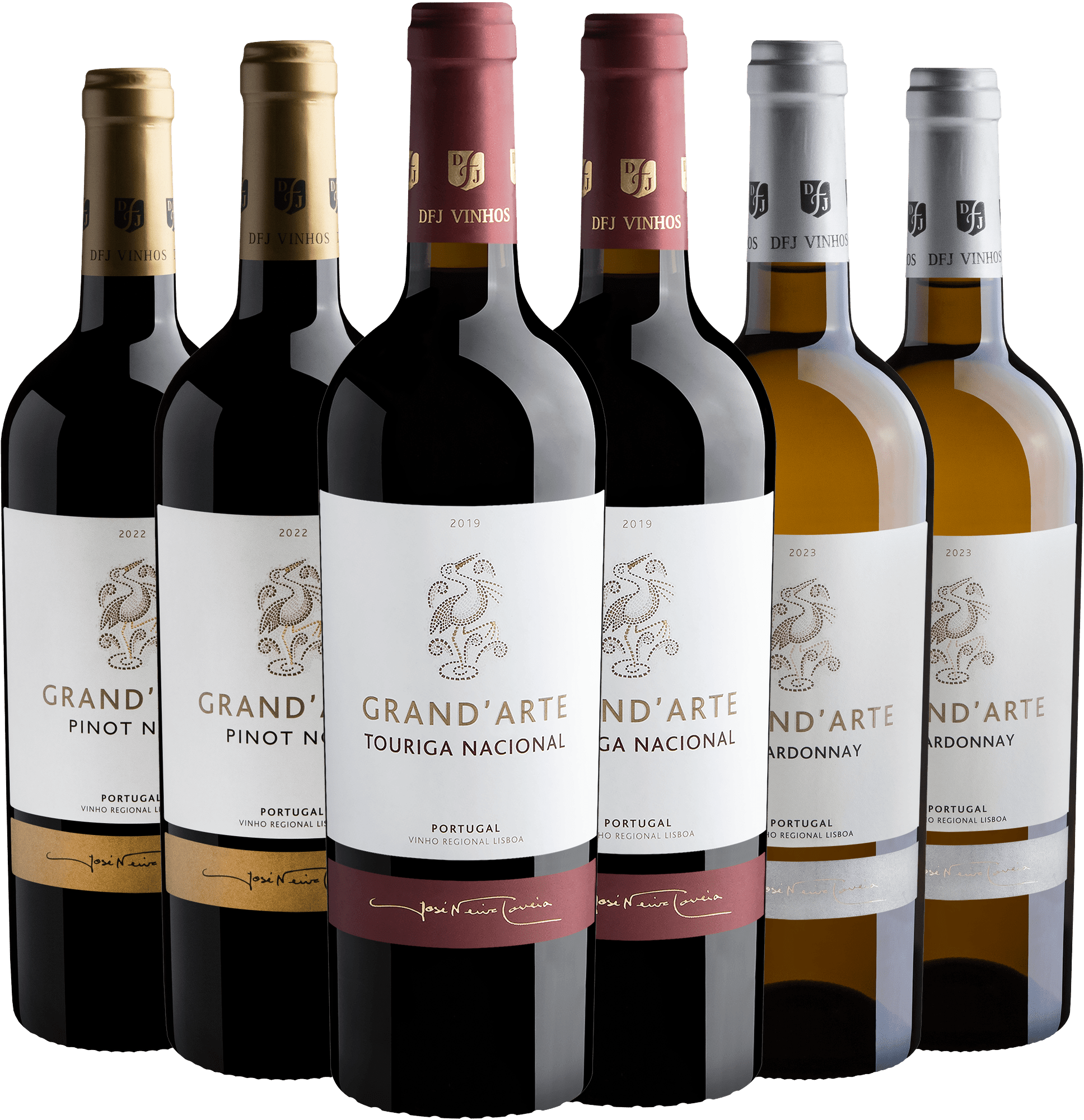 Kit Linha Grand'Arte | 2 Touriga Nacional + 2 Pinot Noir + 2 Chardonnay por R$63,92 cada garrafa com cupom
