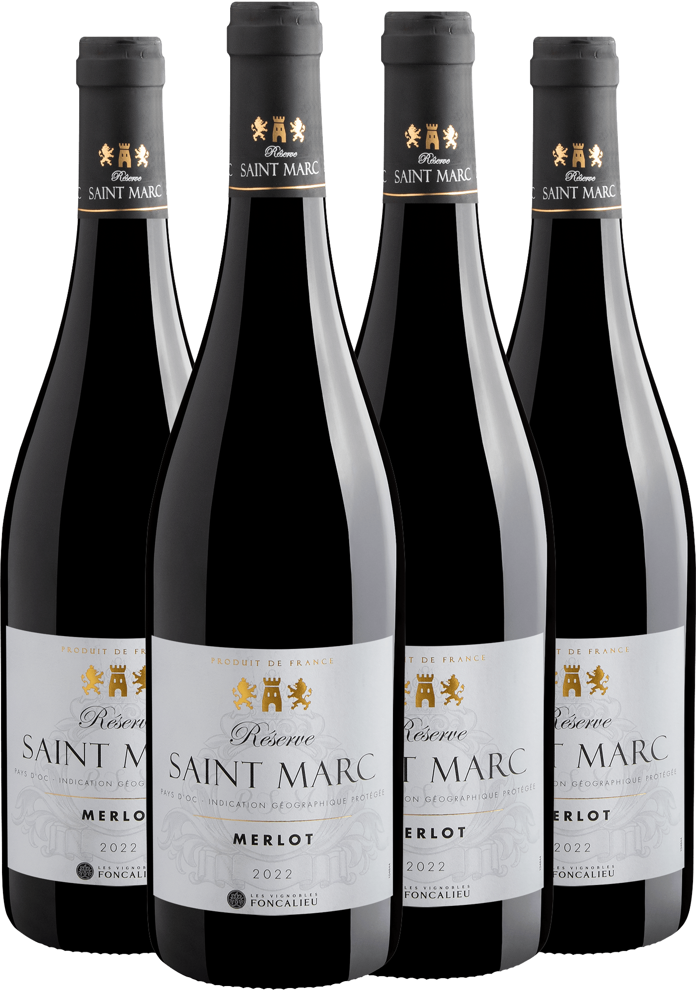 Kit 4 Réserve Saint Marc Merlot Pays d'Oc IGP por R$49,90 cada garrafa