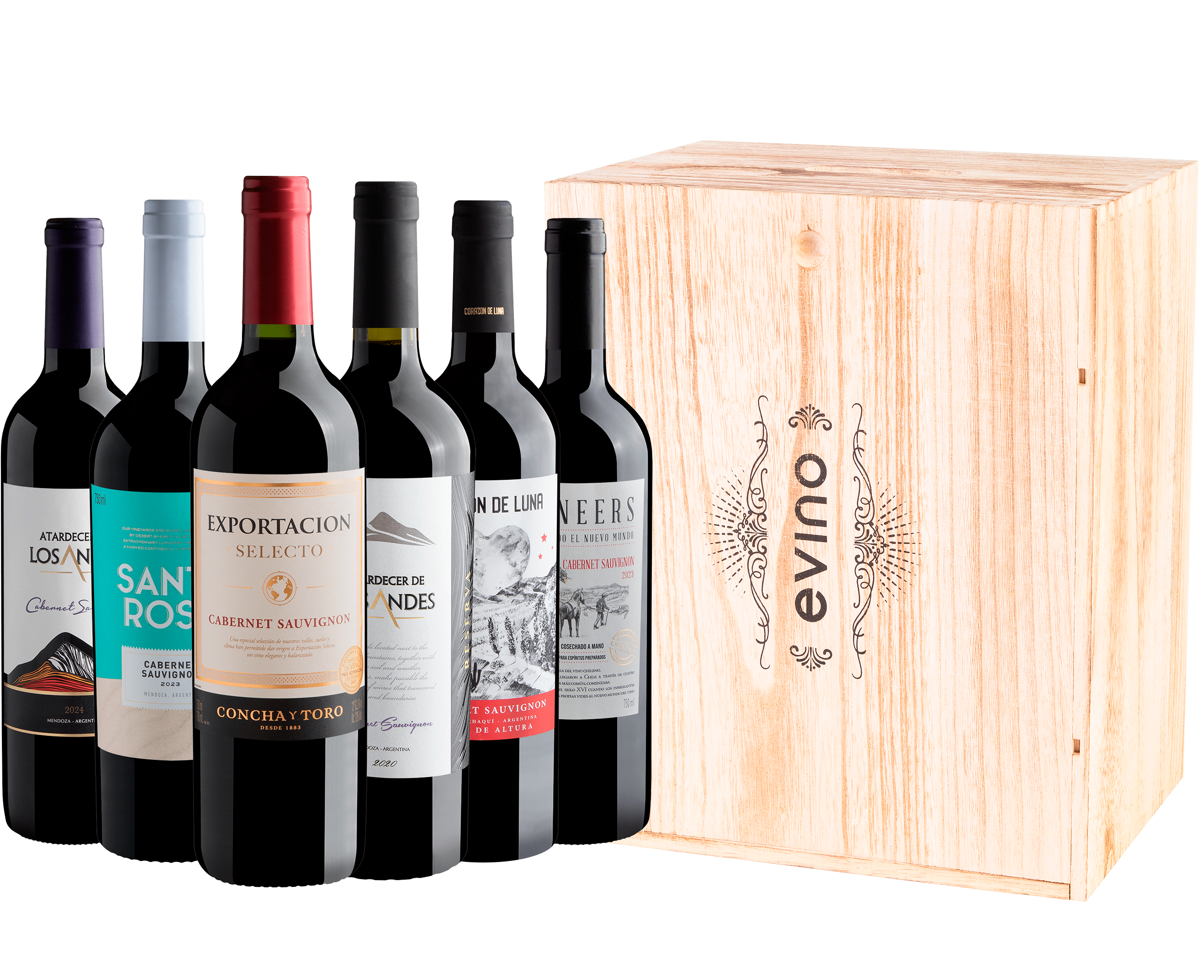 Kit 6 Cabernets Sauvignons Frutados + Caixa de Madeira