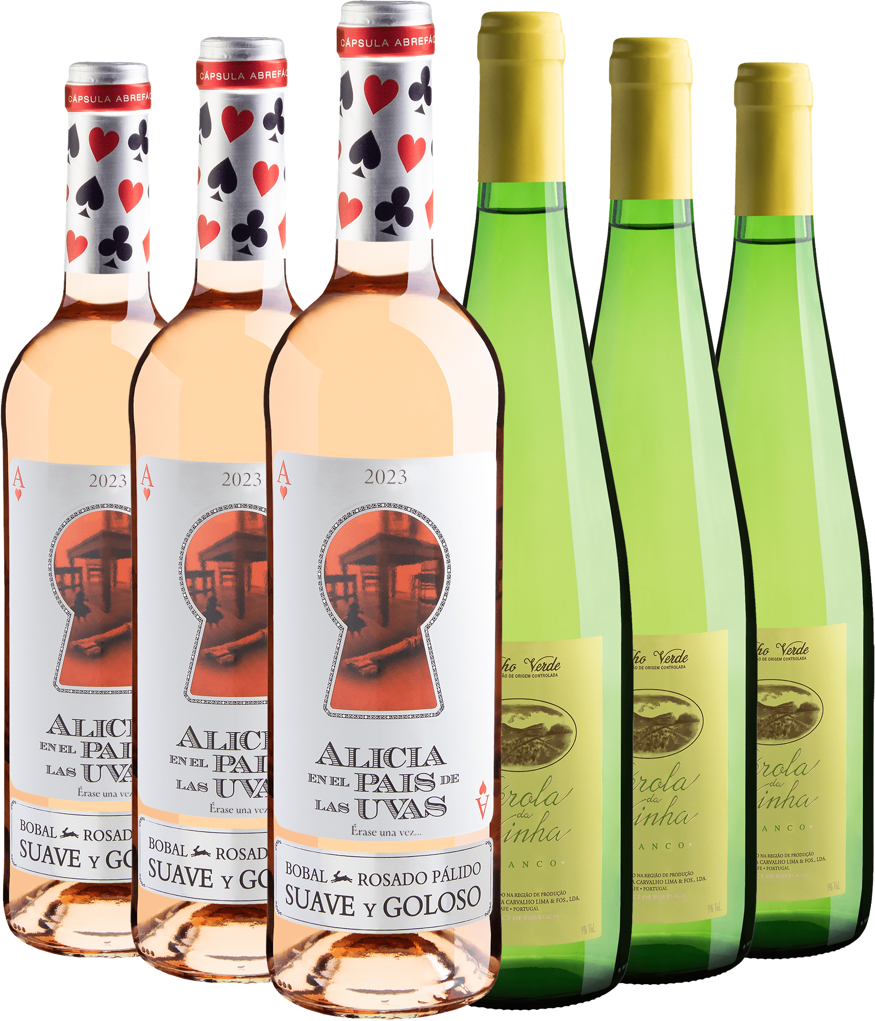 Kit 3 Alicia en el Pais de Las Uvas + 3 Pérola da Vinha Vinho Verde DOC por R$36,90 cada garrafa