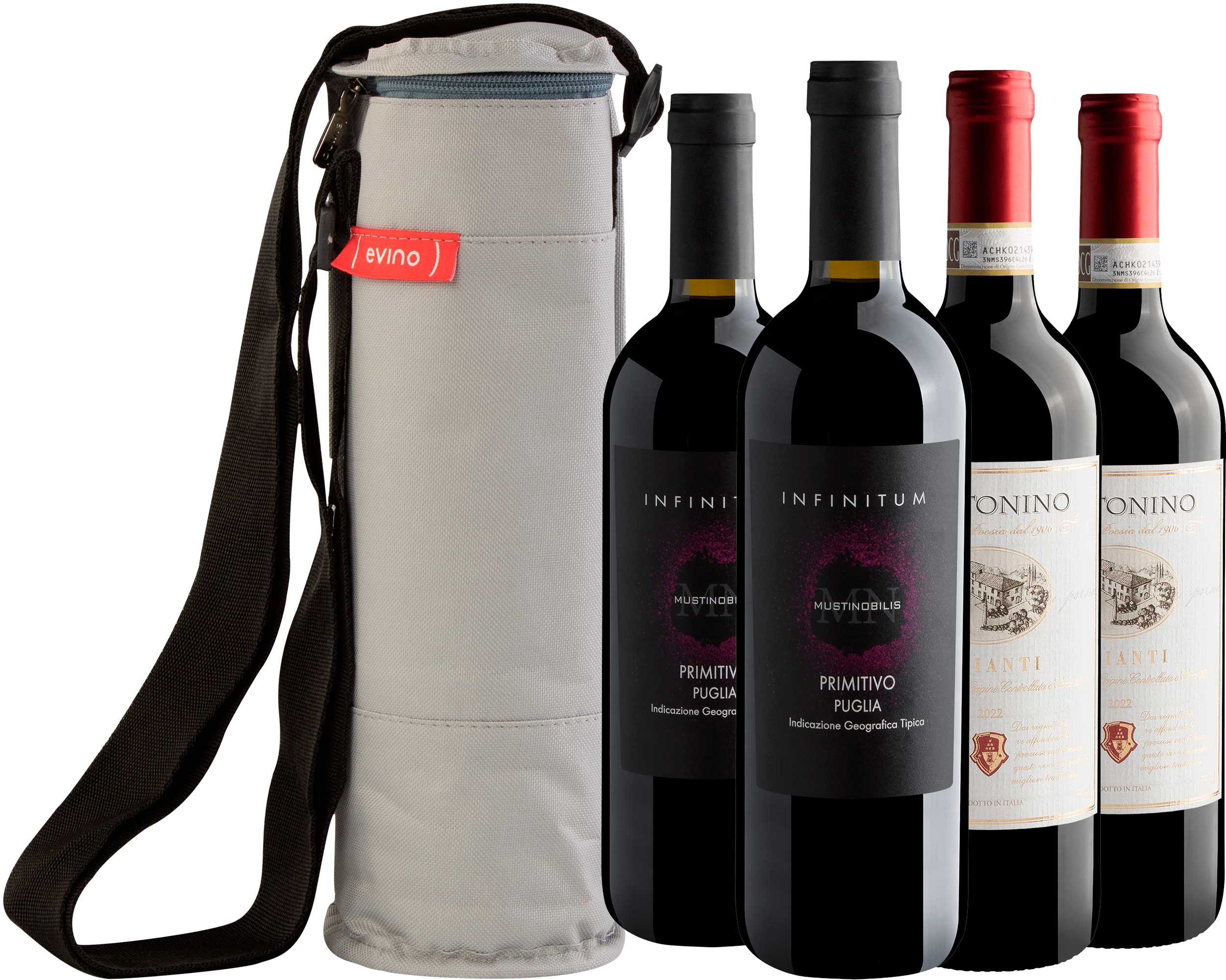 Kit 2 Primitivo + 2 Chianti por R$61,90 cada garrafa + Bolsa Térmica Grátis 