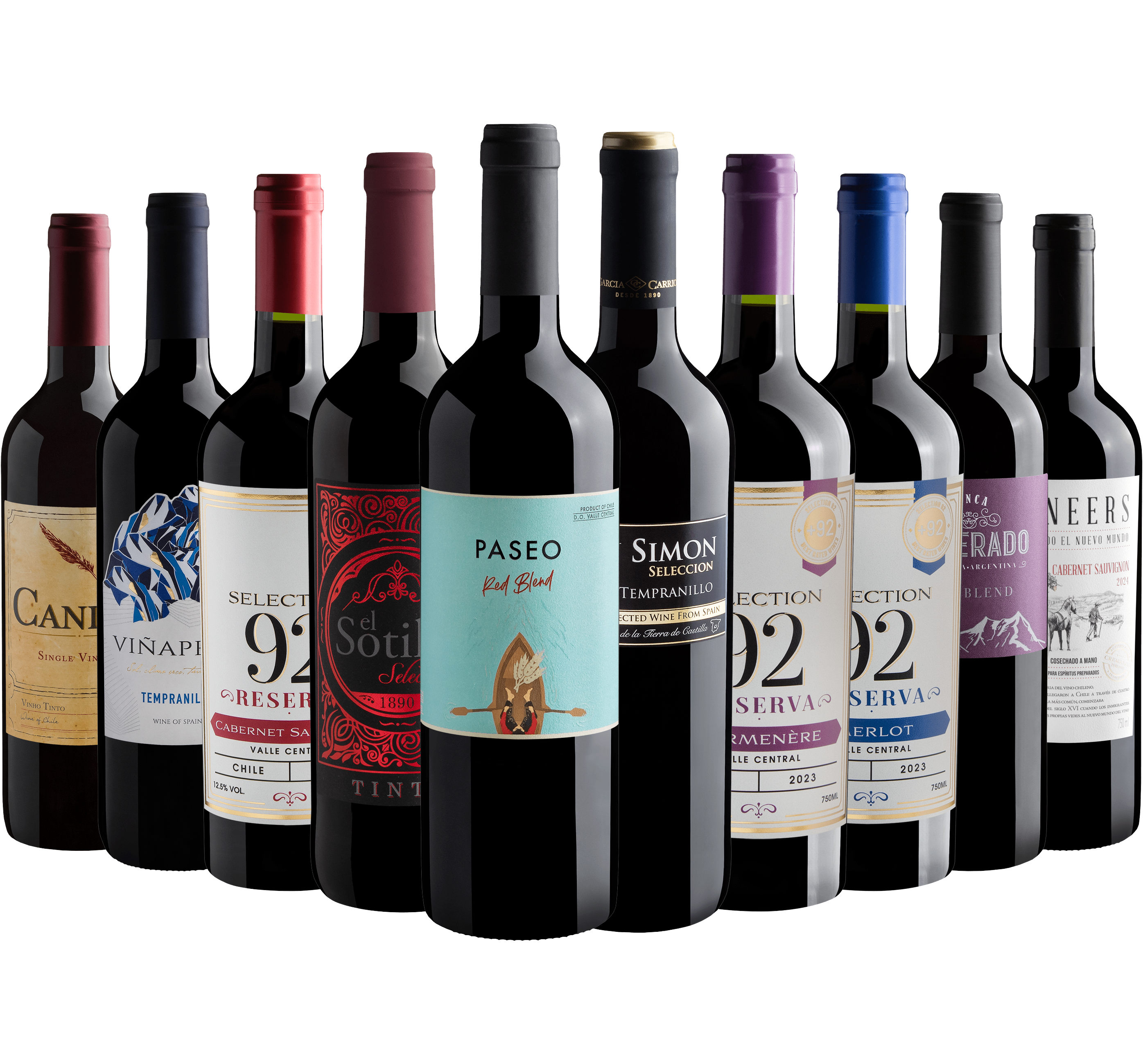 Kit 10 Vinhos Tintos por R$25,90 cada garrafa