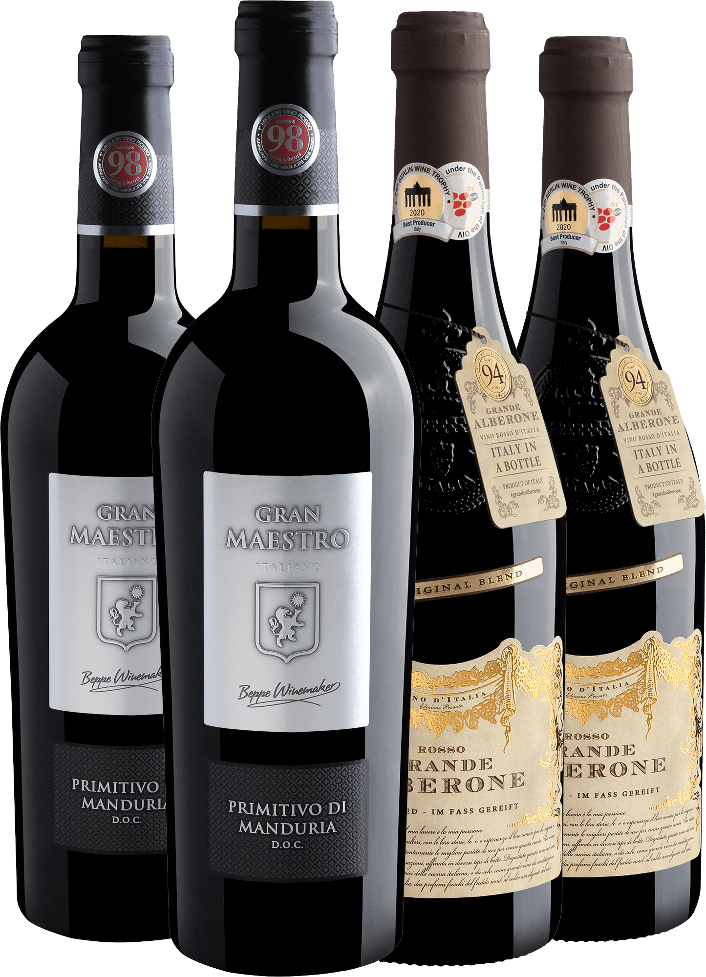 Kit 2 Gran Maestro Primitivo di Manduria DOC + 2 Grande Alberone por R$129,90 cada garrafa
