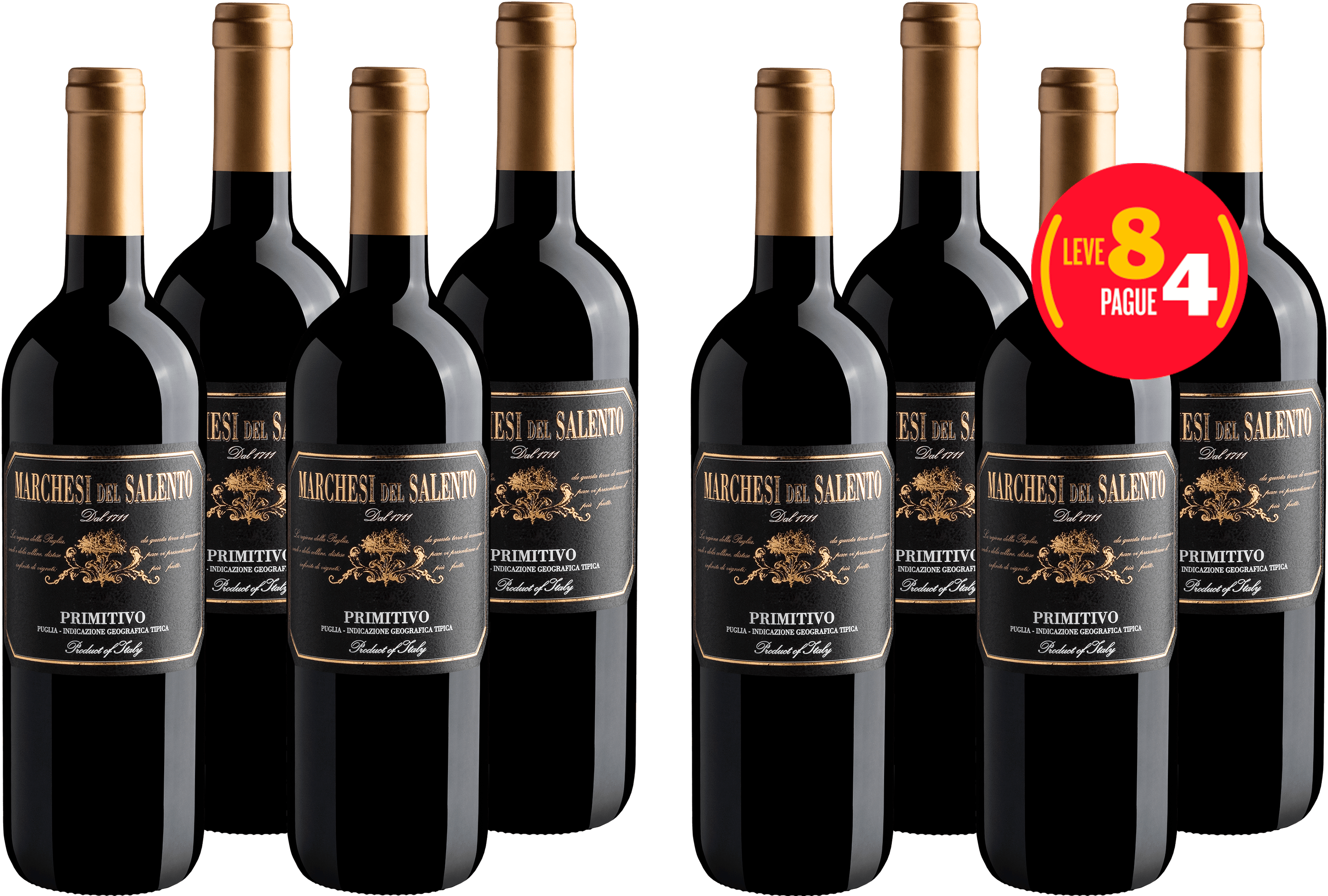 Kit Leve 8 Pague 4 Marchesi del Salento Primitivo Puglia IGT