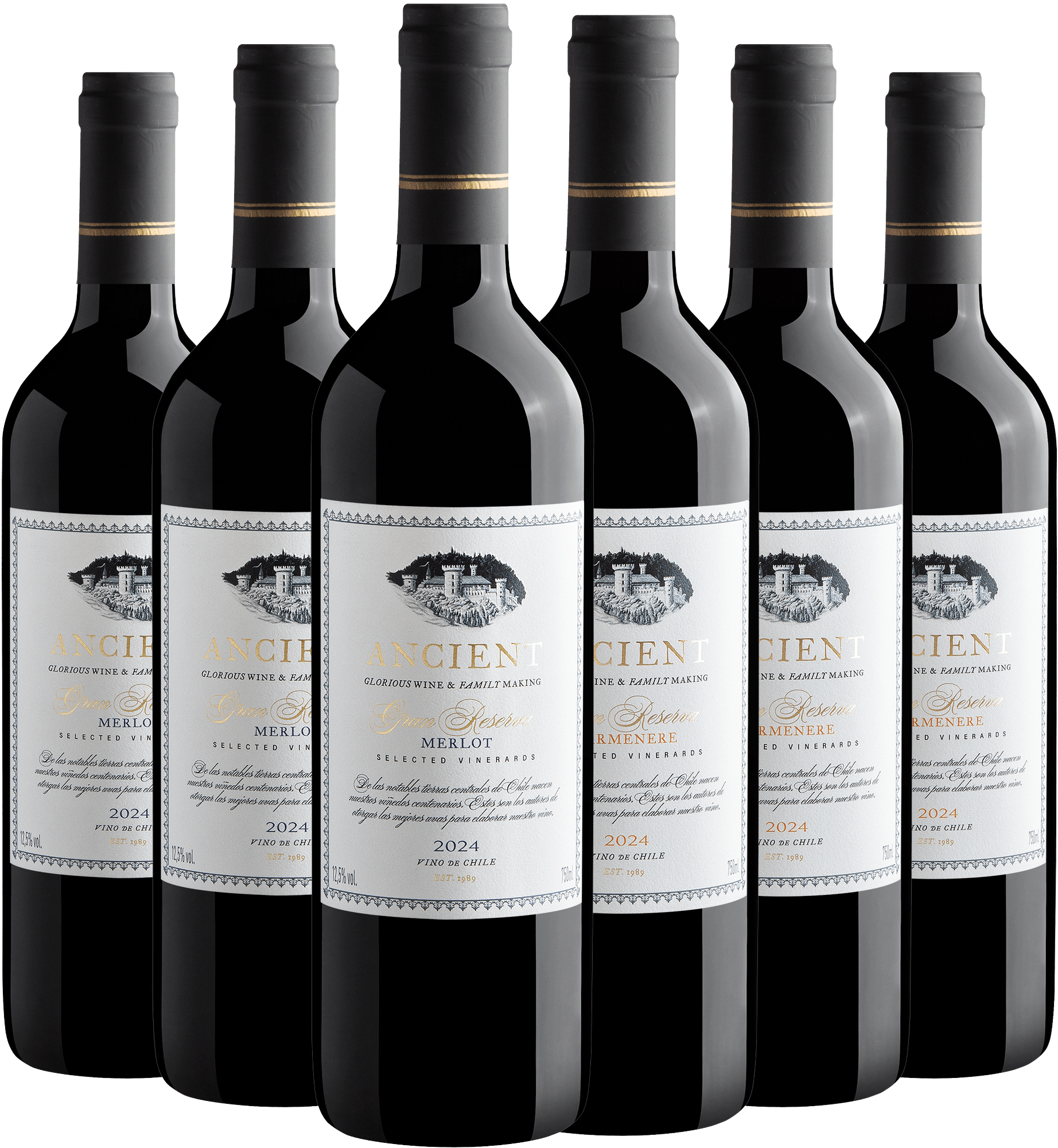 Kit Ancient Gran Reserva: 3 Carménère + 3 Merlot   