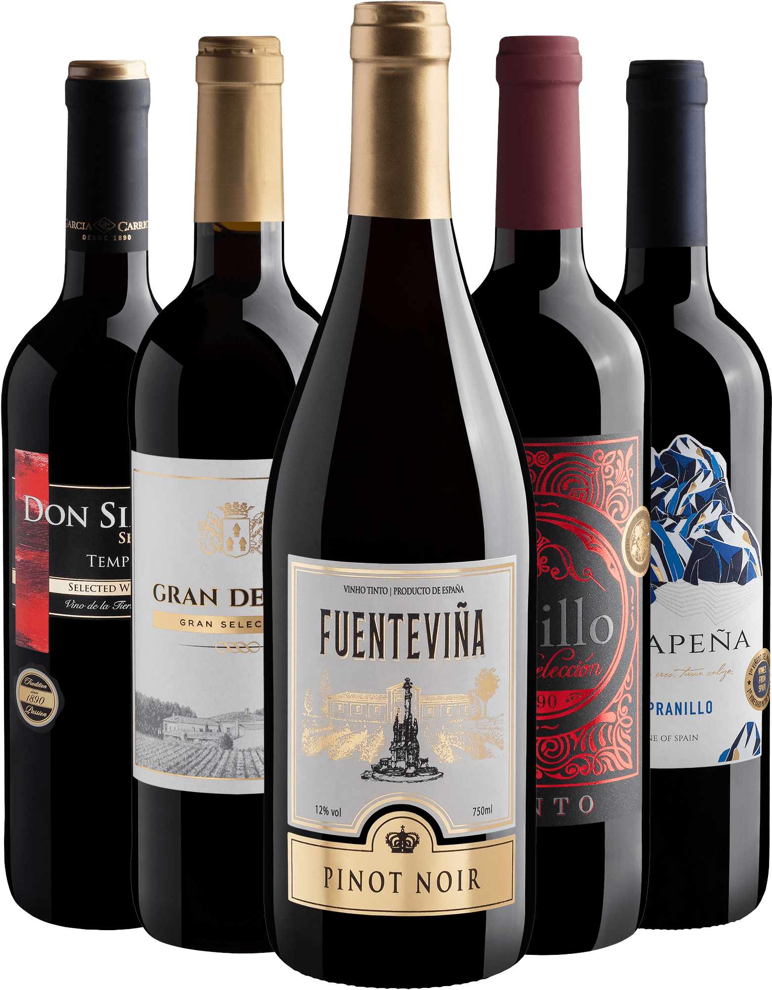 Kit 5 Vinhos Tintos Espanhóis por R$29,90 cada garrafa + Frete Grátis*