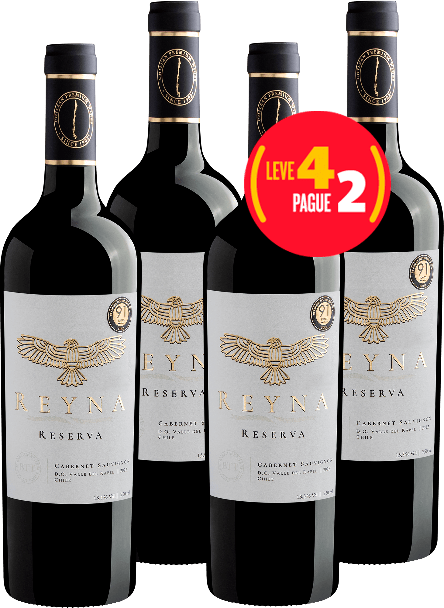 Kit Leve 4 Pague 2 Reyna Reserva Cabernet Sauvignon Valle del Rapel D.O.