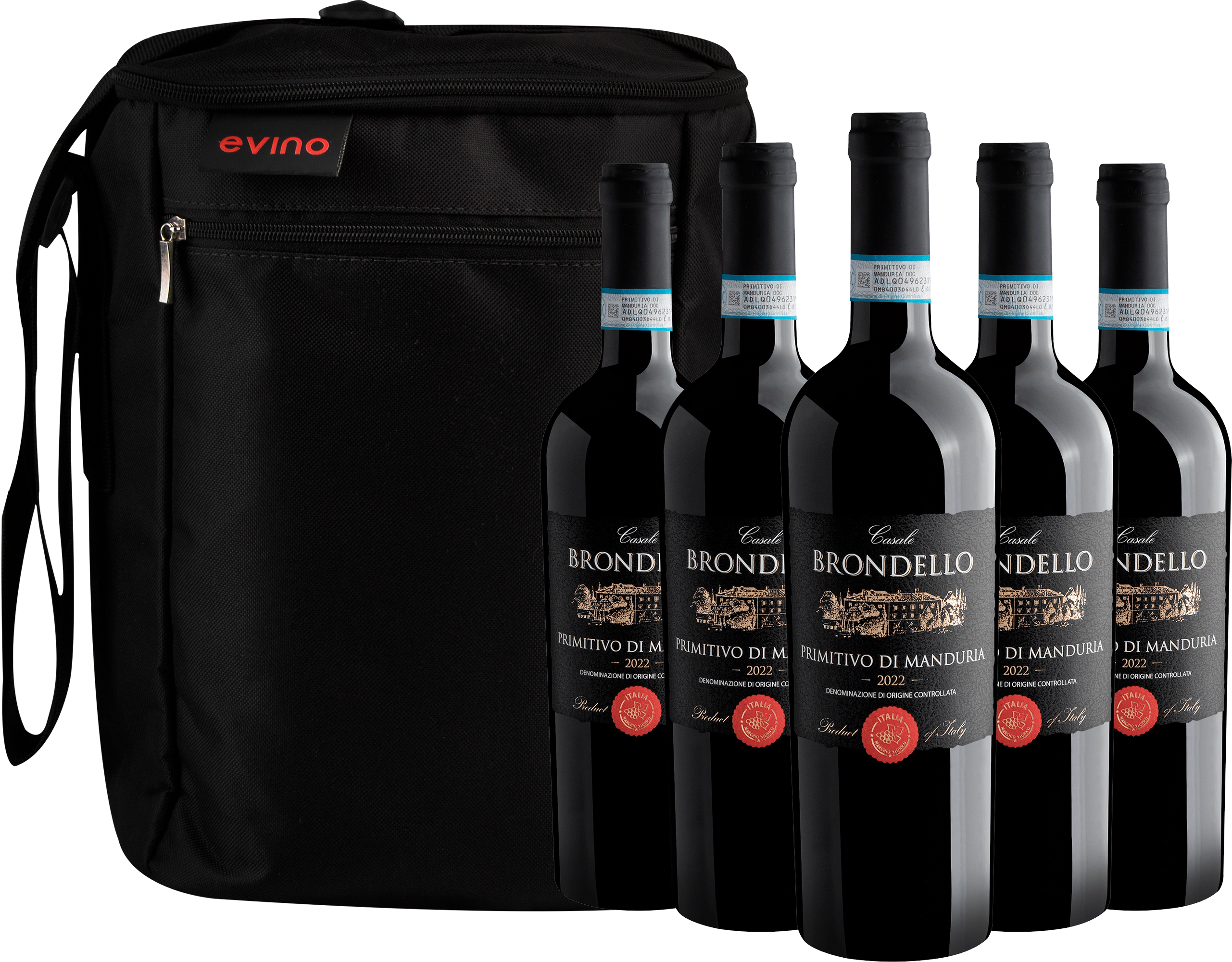 Kit 5 Casale Brondello Primitivo di Manduria DOC + Bolsa Exclusiva