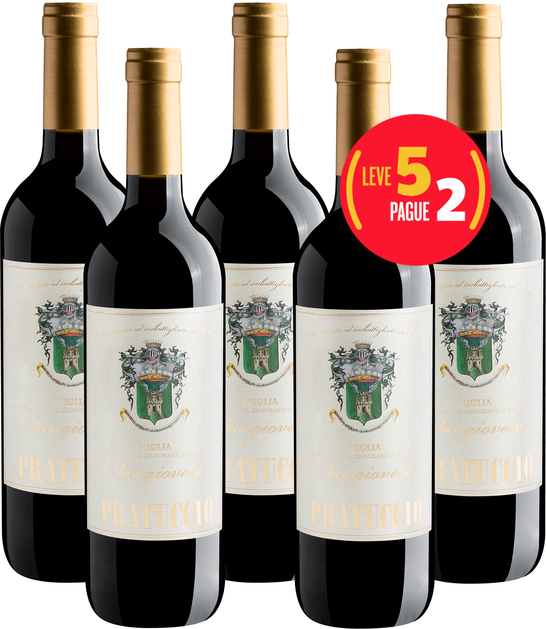Kit Leve 5 Pague 2 Pratuccio Sangiovese Puglia IGT*
