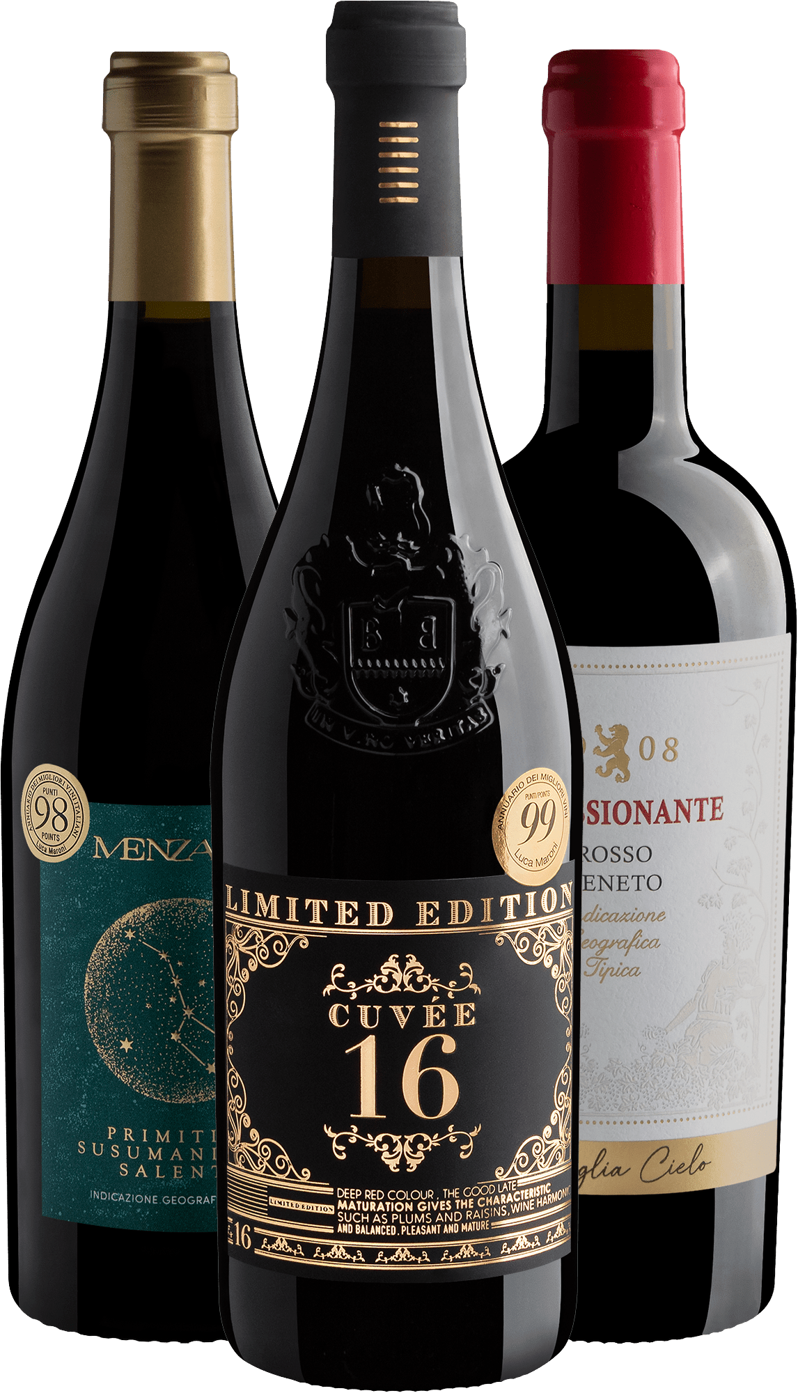 Kit 3 Vinhos Italianos 98+ Pontos por R$109,90 cada garrafa