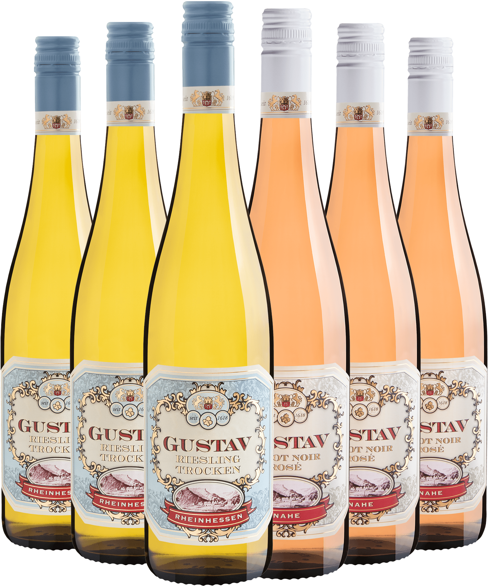 Kit 6 Gustav | 3 Riesling + 3 Rosé por R$59,90 cada garrafa