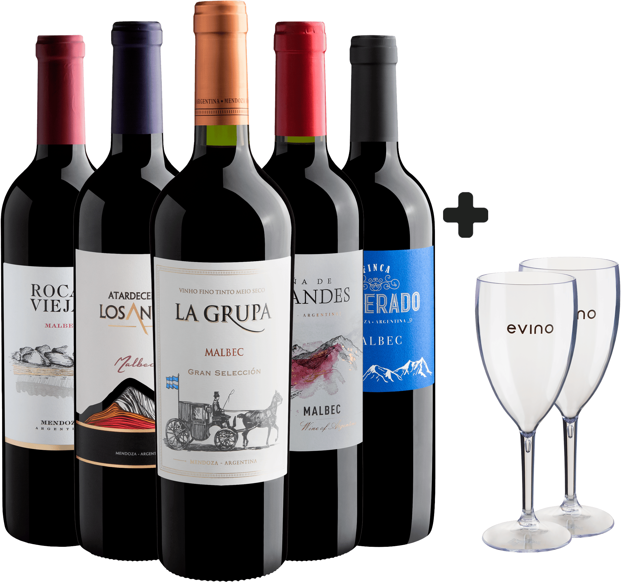 Kit 5 Malbecs Argentinos + 2 Taças