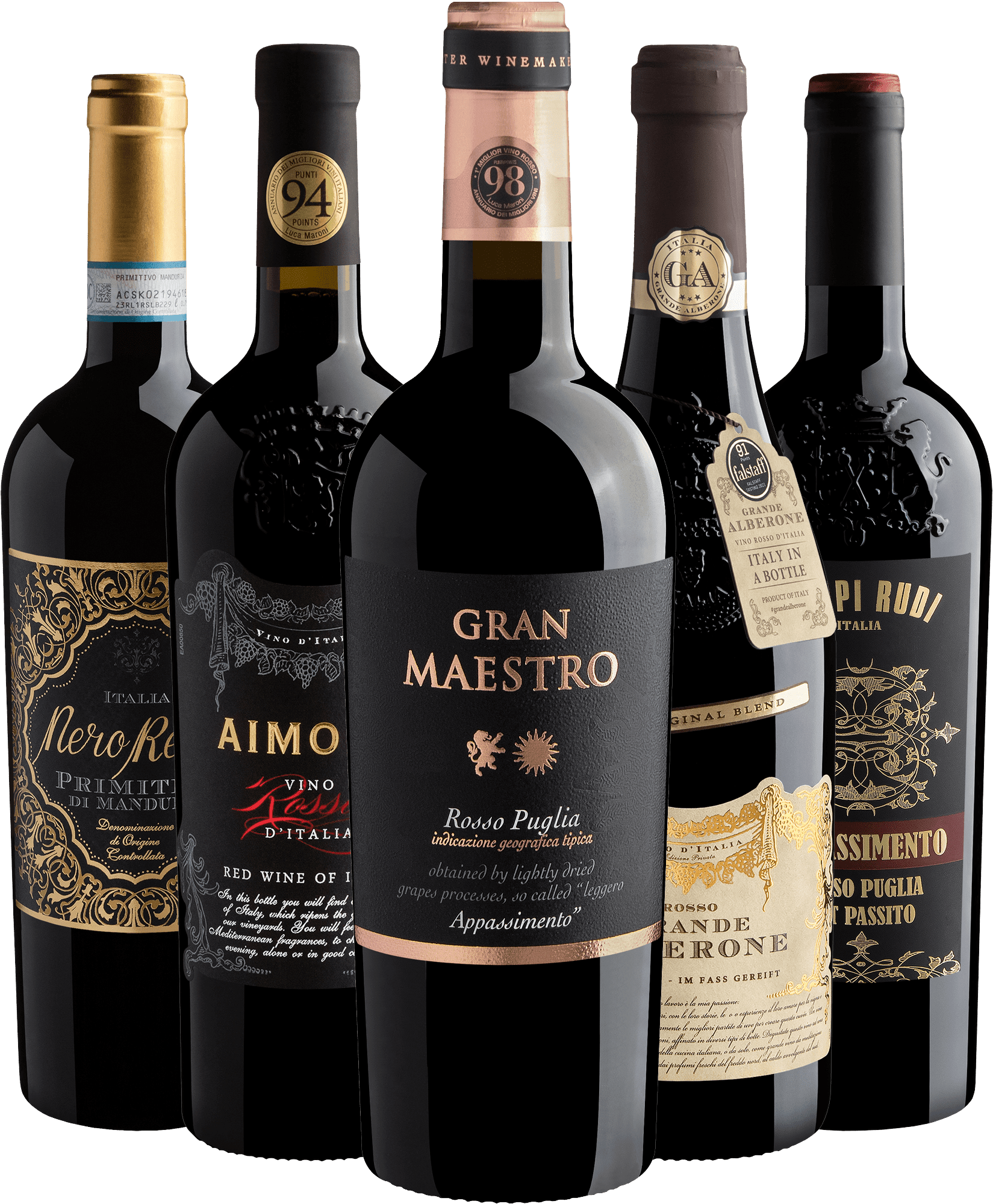 Kit Vinhos Italianos 94+ Pontos | 5 garrafas por R$89,91 cada com cupom