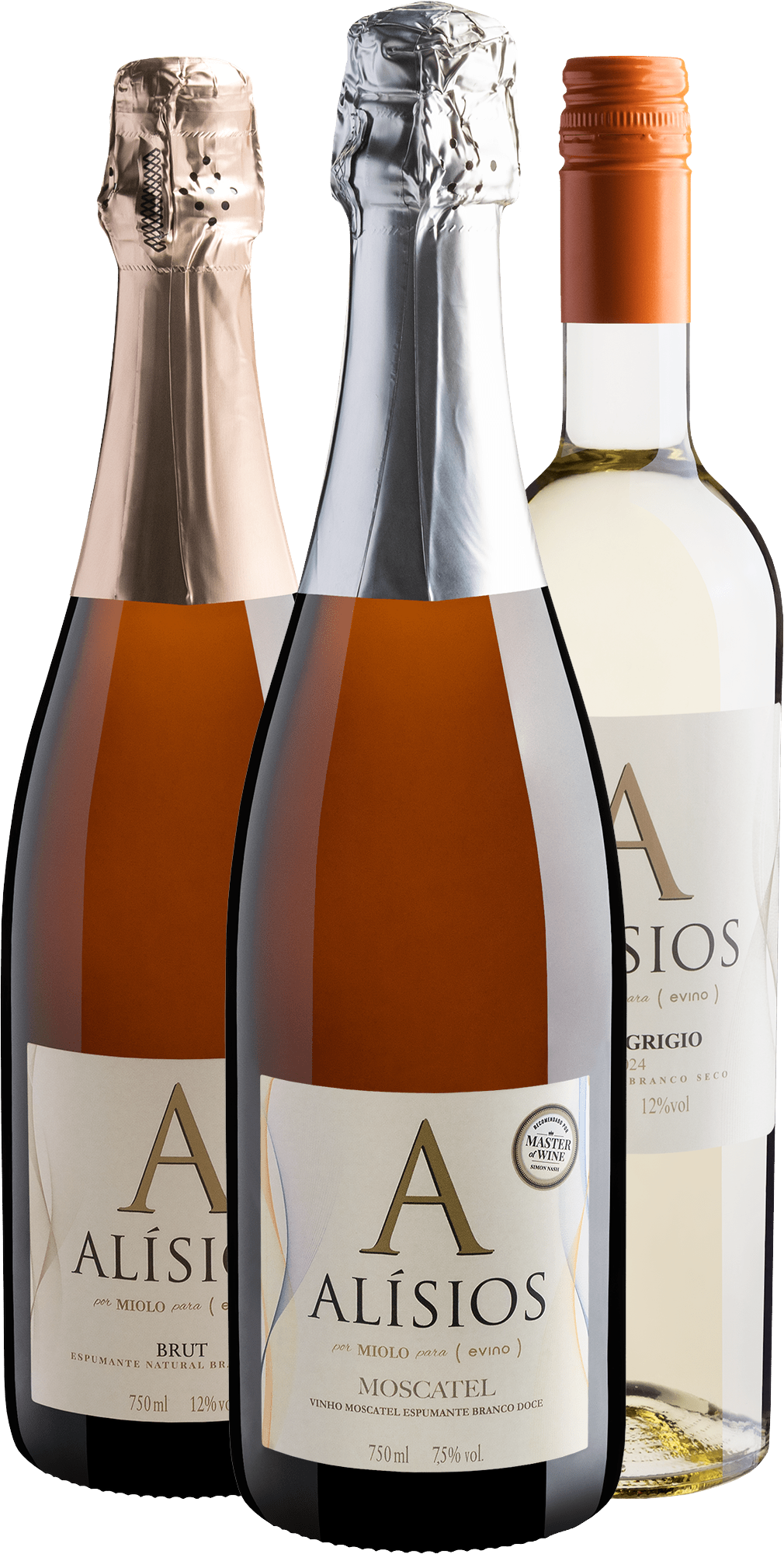 Kit Linha Alísios | Moscatel + Brut + Pinot Grigio por R$54,90 cada garrafa