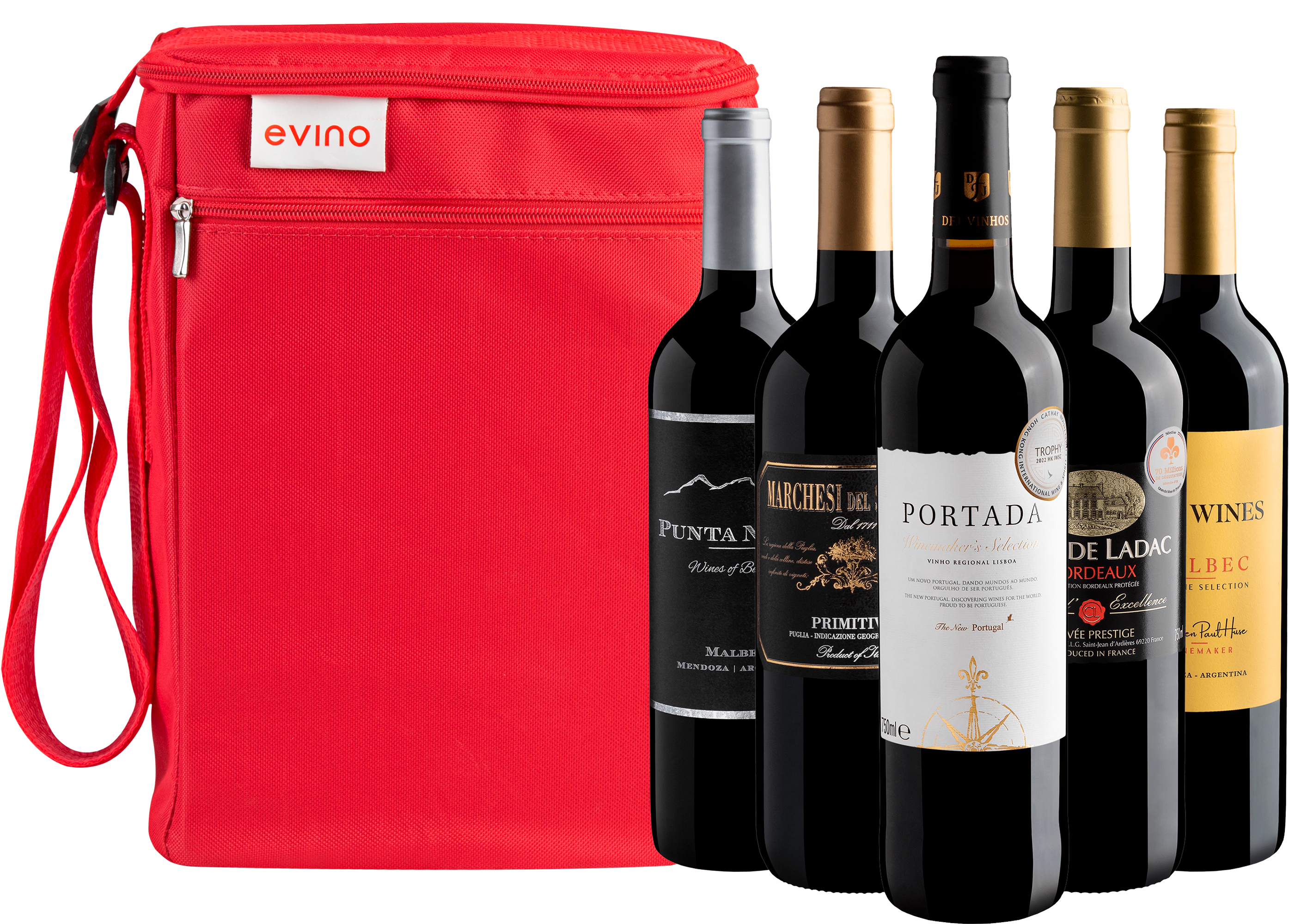 Kit 5 Vinhos Premiados por R$49,90 cada garrafa + Bolsa Exclusiva