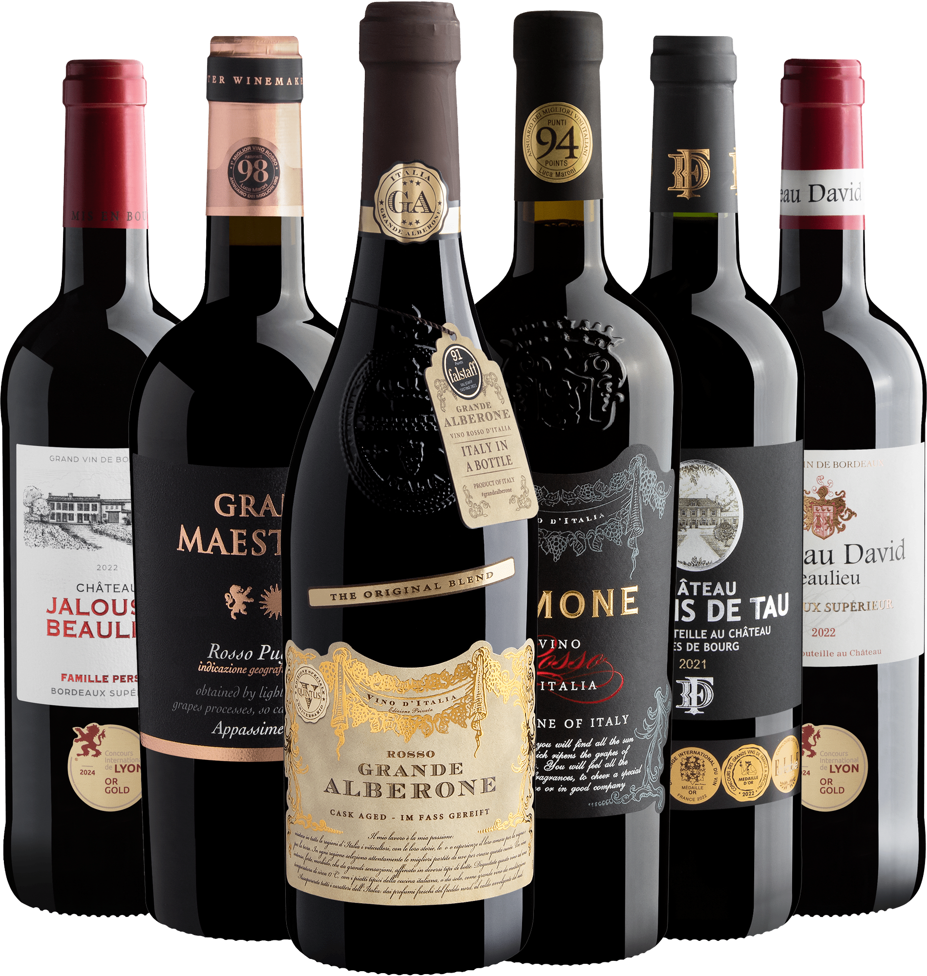 Kit 3 Italianos + 3 Franceses Premiados por R$89,90 cada garrafa