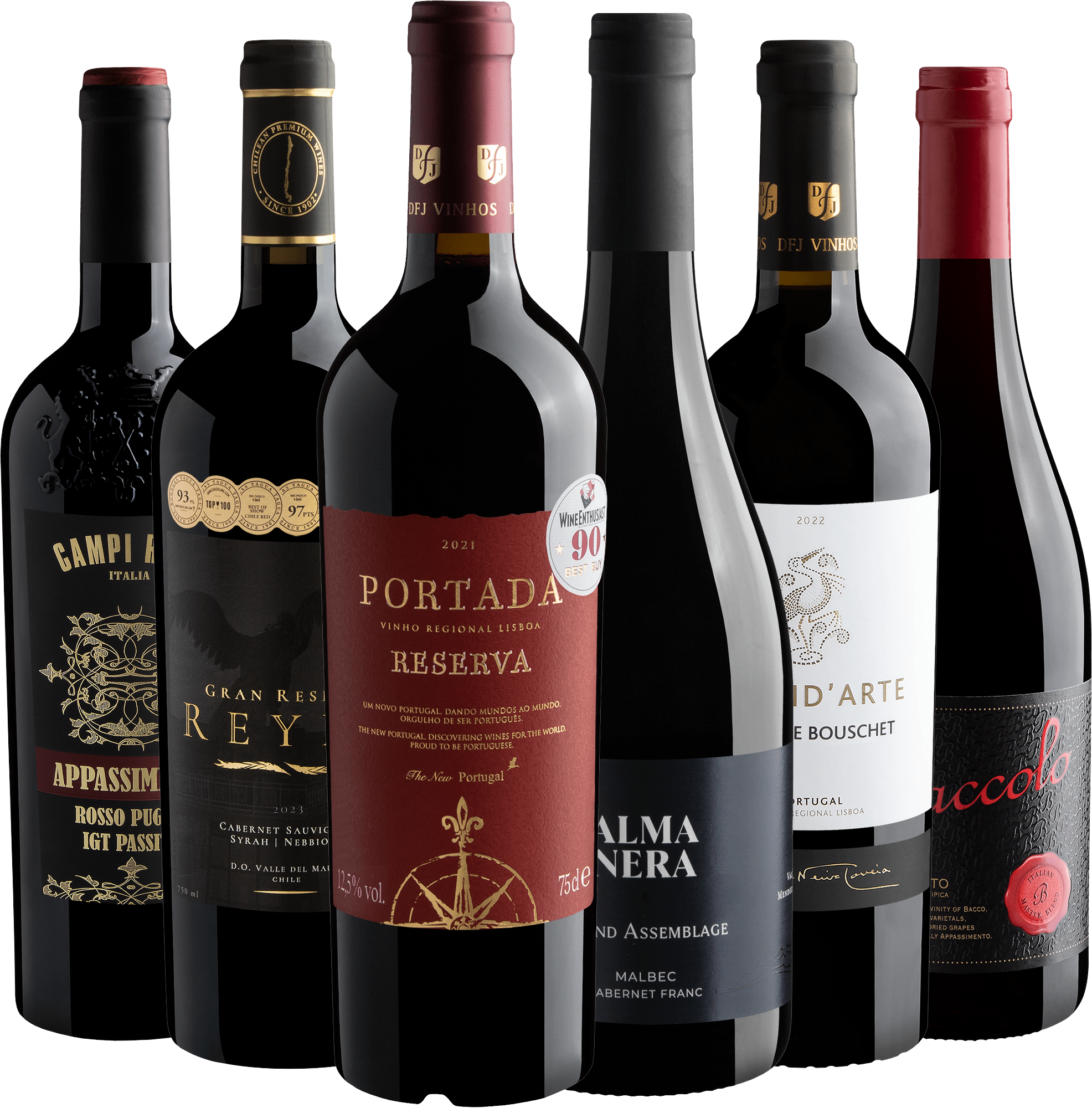 Kit 6 Vinhos Best Sellers Premiados por R$66,90 cada garrafa 