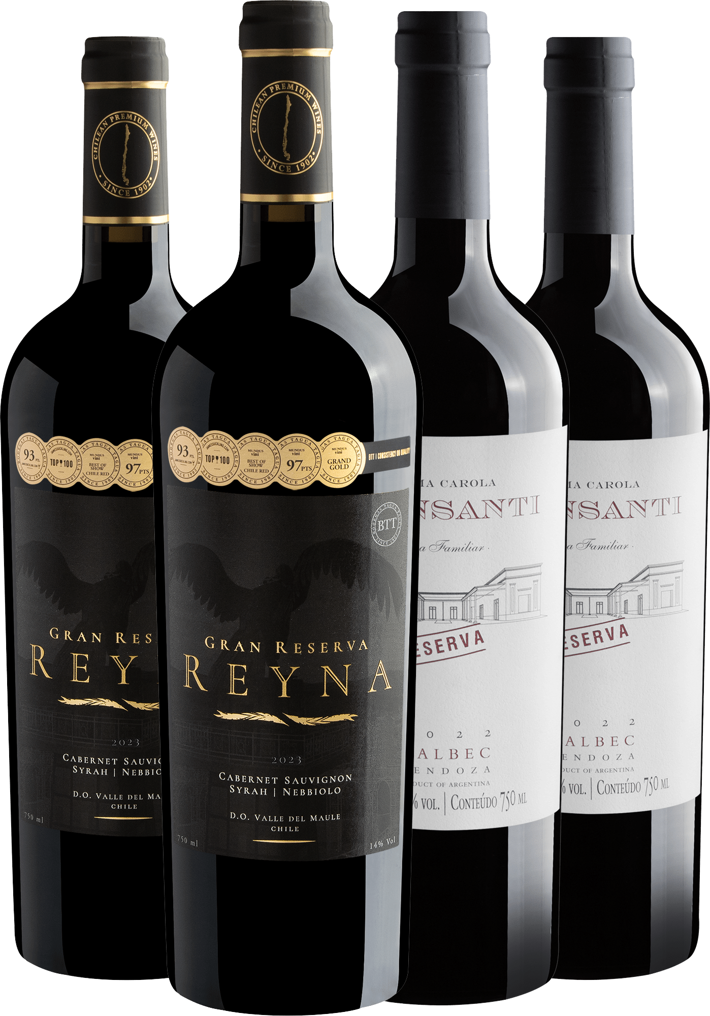 Kit 4 Vinhos Reservas do Novo Mundo por R$69,90 cada garrafa + Frete Grátis*