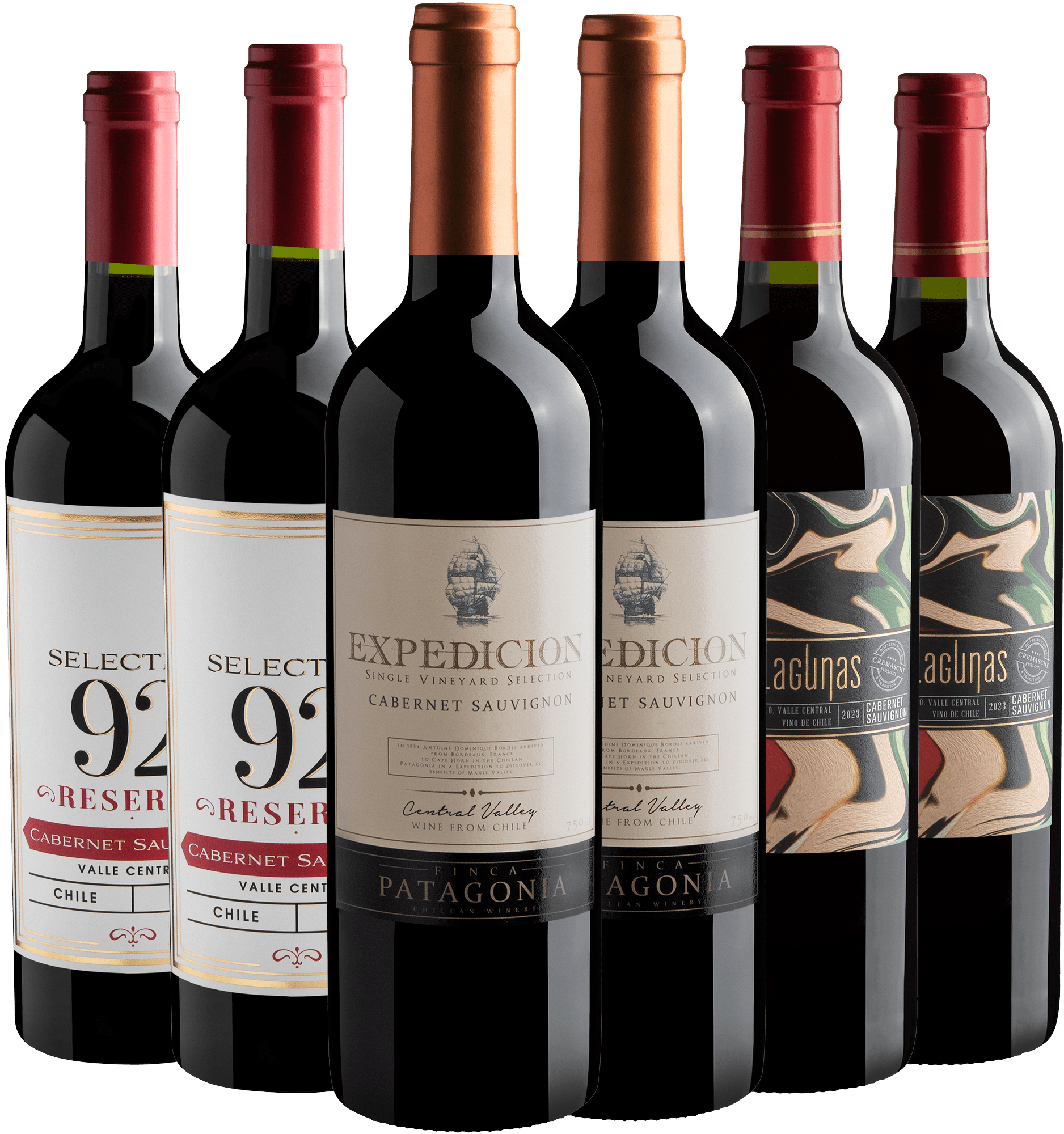 Kit 6 Cabernets Sauvignons por R$27,90 cada garrafa 