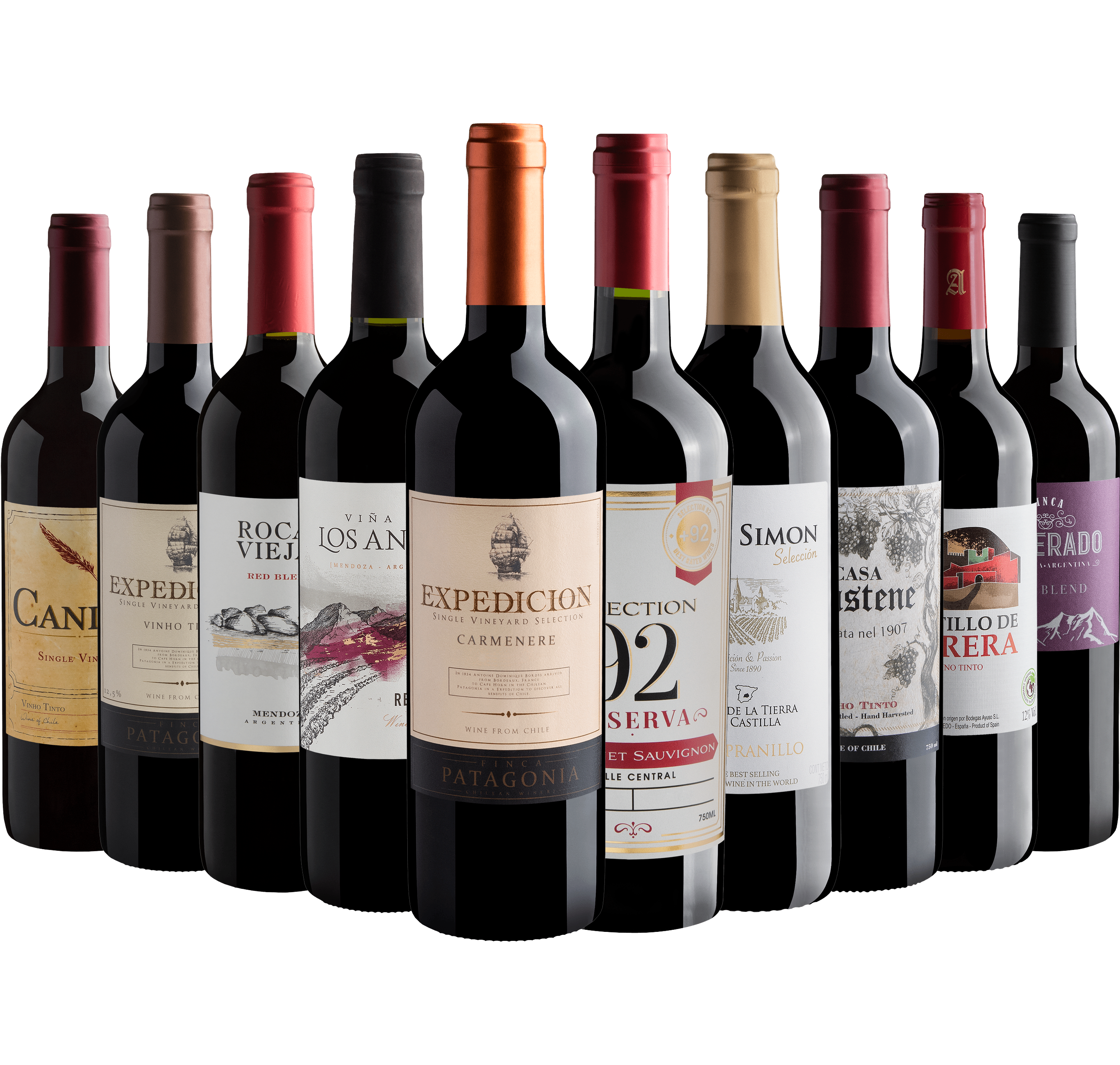 Kit 10 Vinhos Tintos por R$26,90 cada garrafa