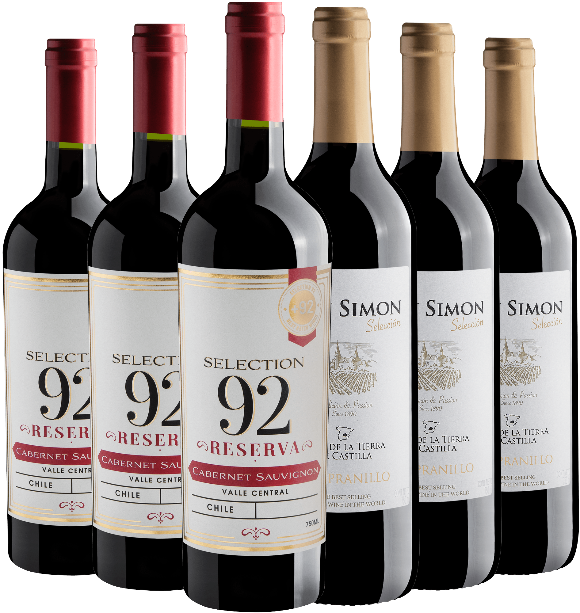 Kit 3 Selection 92 Reserva + 3 Don Simon por R$24,90 cada garrafa