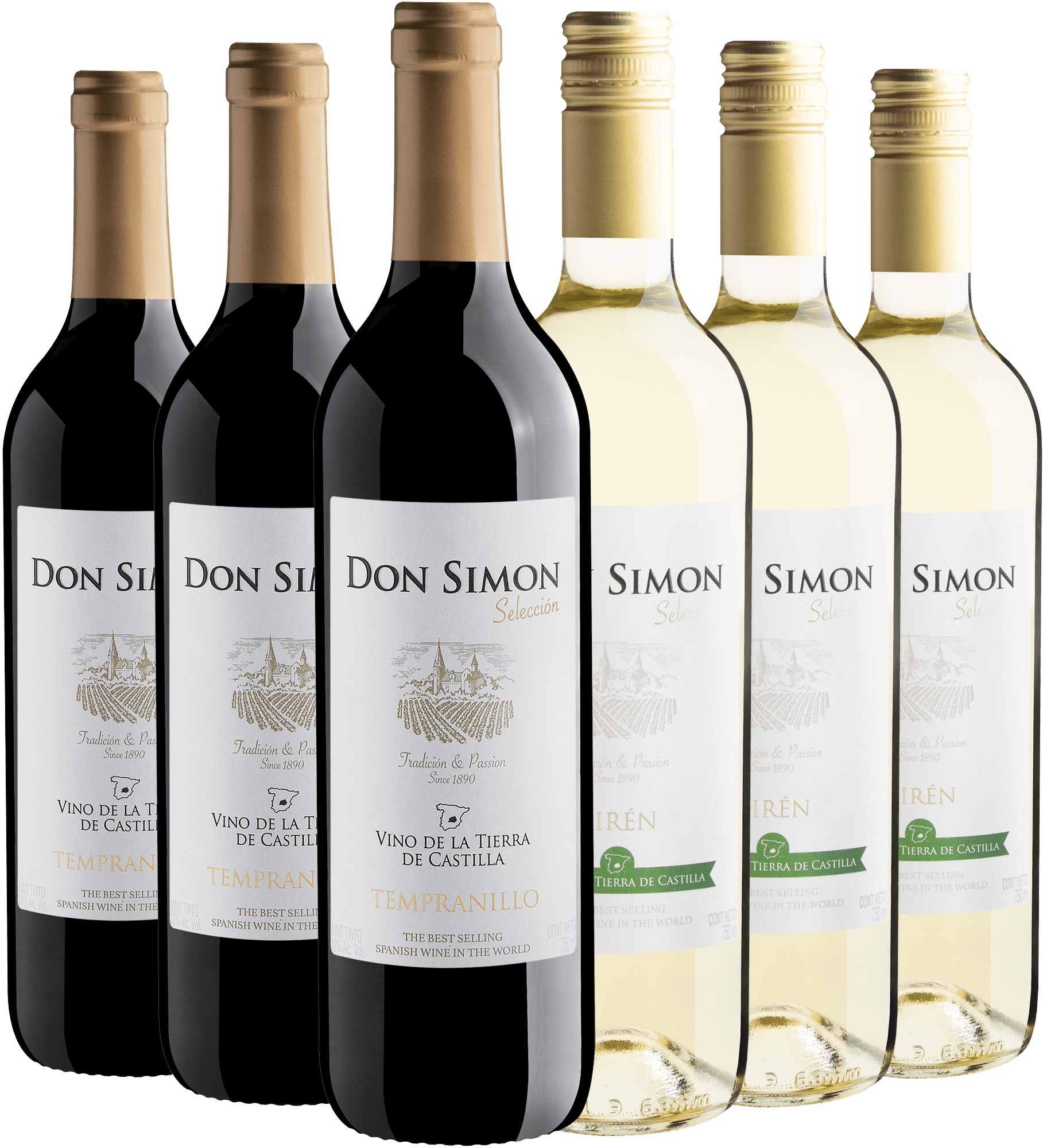 Kit Família Don Simon Selección | 3 Tempranillo + 3 Blanco por R$24,90 cada garrafa