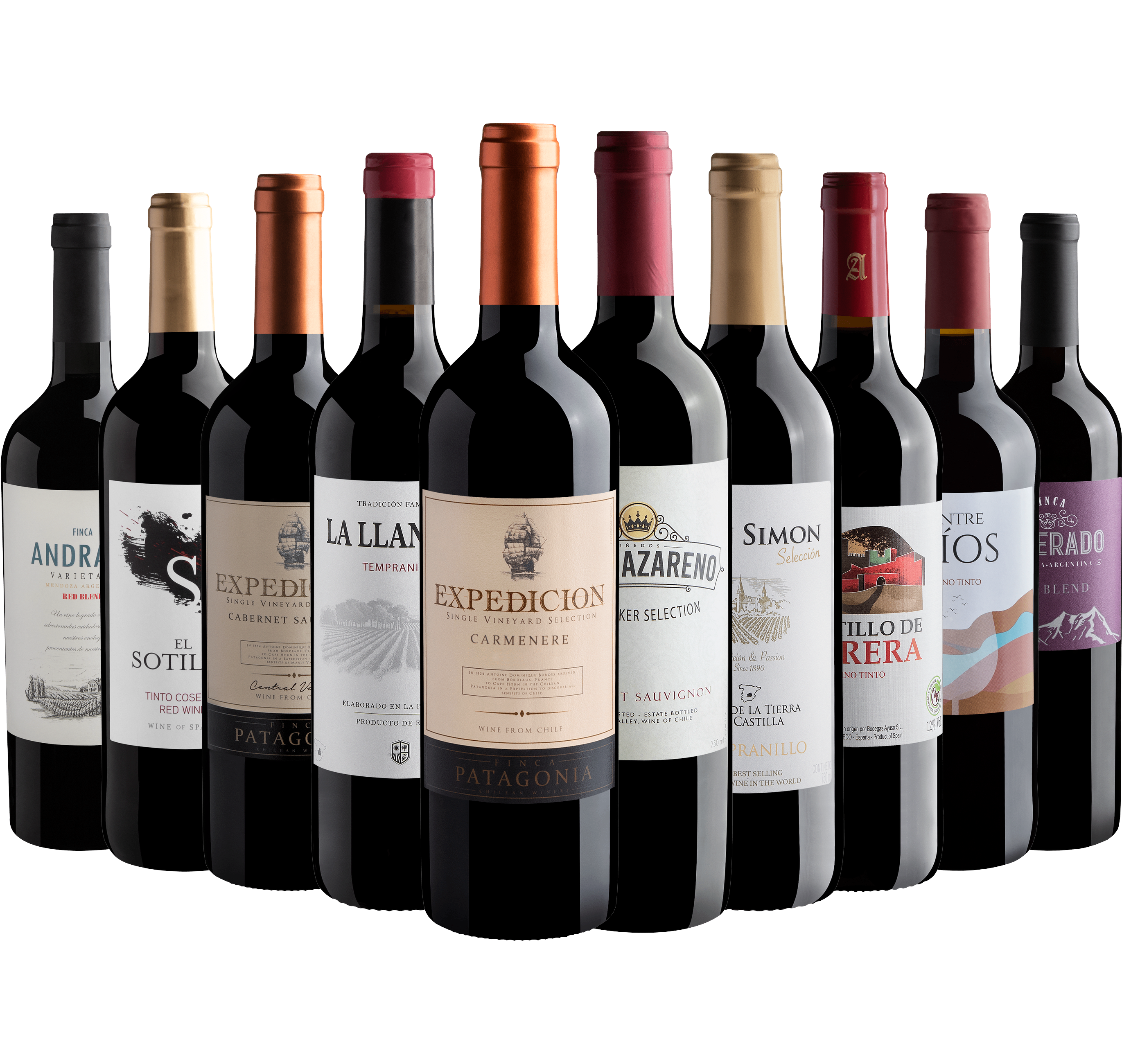 Kit 10 Vinhos Tintos por R$26,90 cada garrafa