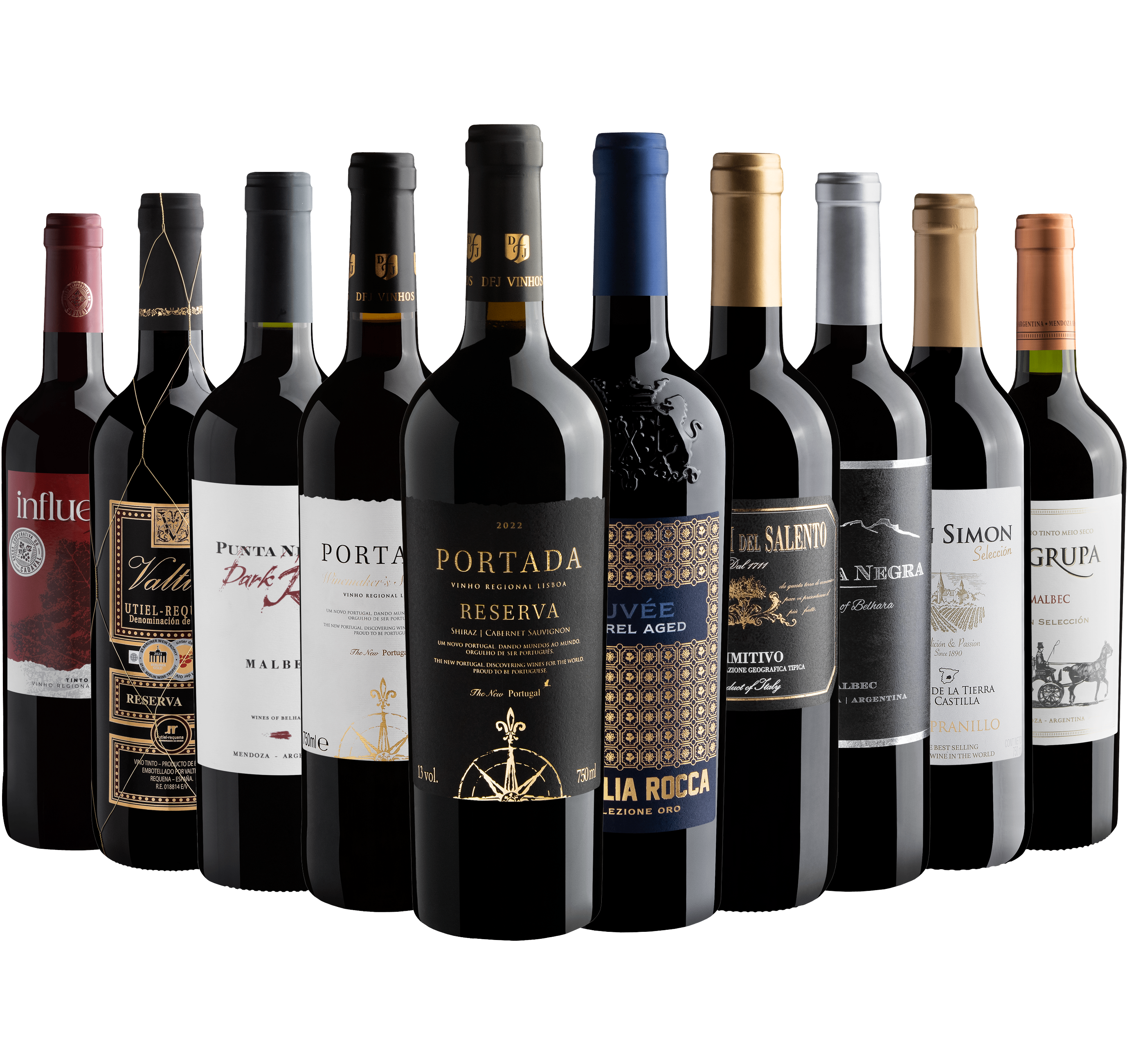 Kit 10 Vinhos com Portada Reserva Black por R$39,90 cada garrafa