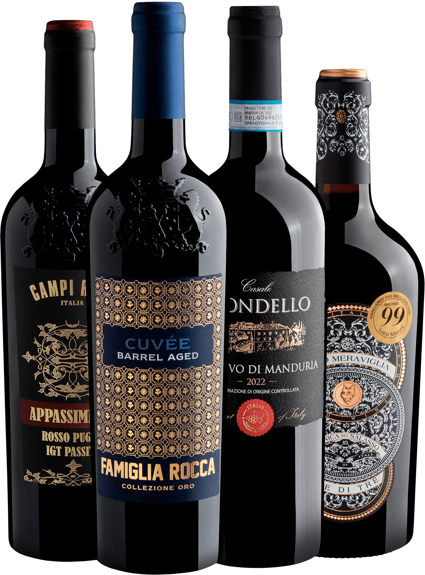 Kit 4 Vinhos Italianos Renomados por R$89,90 cada garrafa