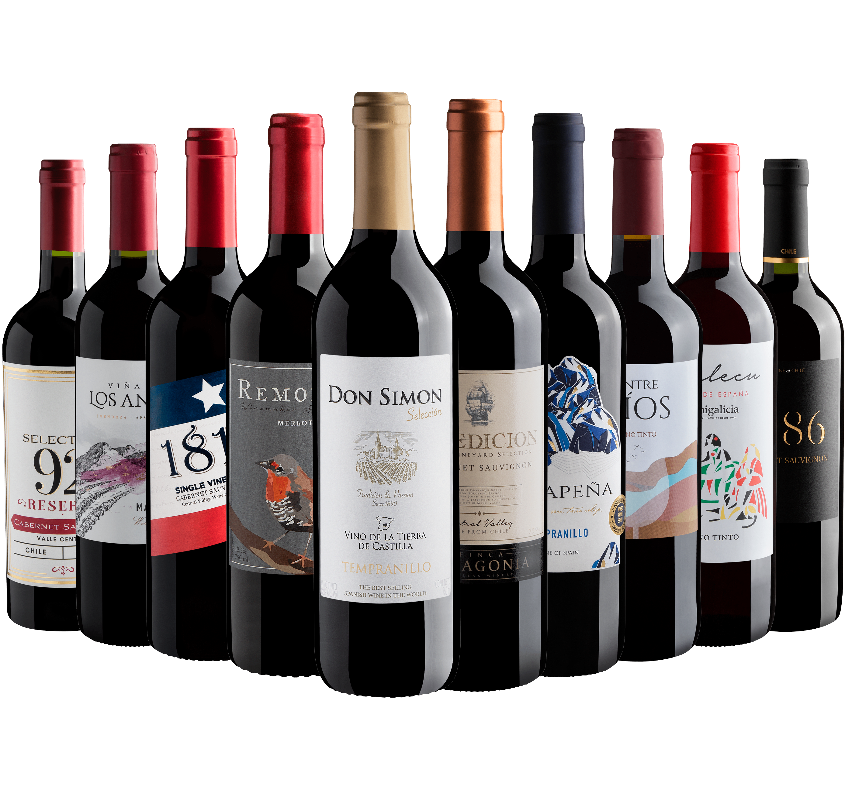 Kit 10 Vinhos Tintos Best Sellers por R$27,90 cada garrafa