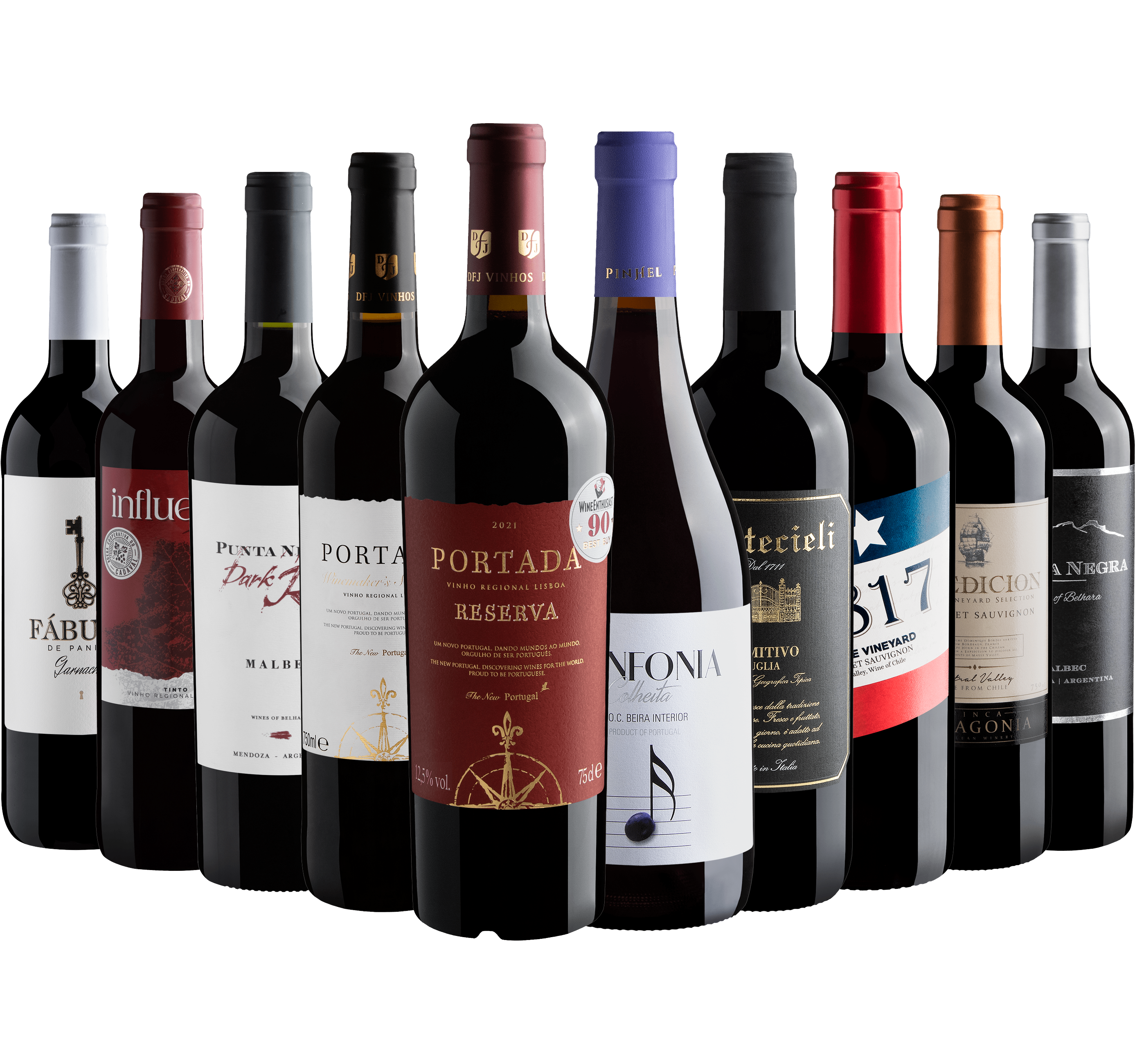 Kit 10 Tintos por R$39,99 cada garrafa com Portada Reserva