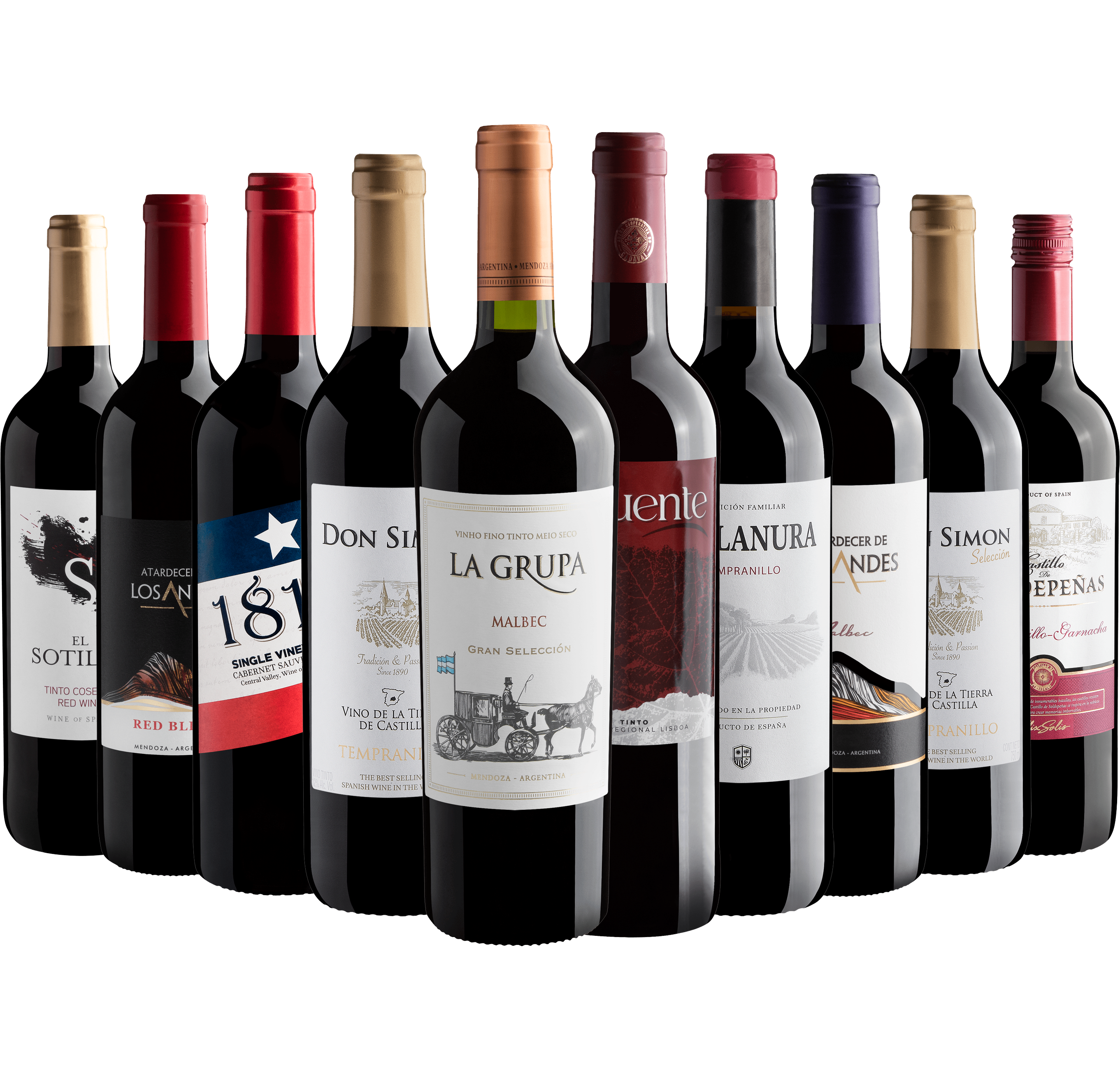 Kit 10 Vinhos Tintos por R$27,90 cada garrafa