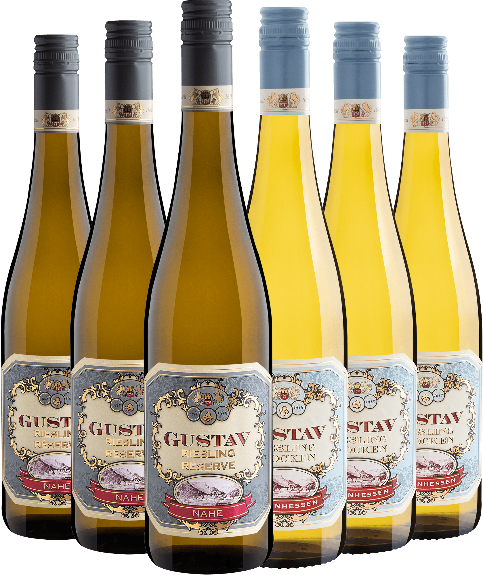 Kit Gustav Riesling: 3 Réserve + 3 Trocken por R$79,90 cada garrafa