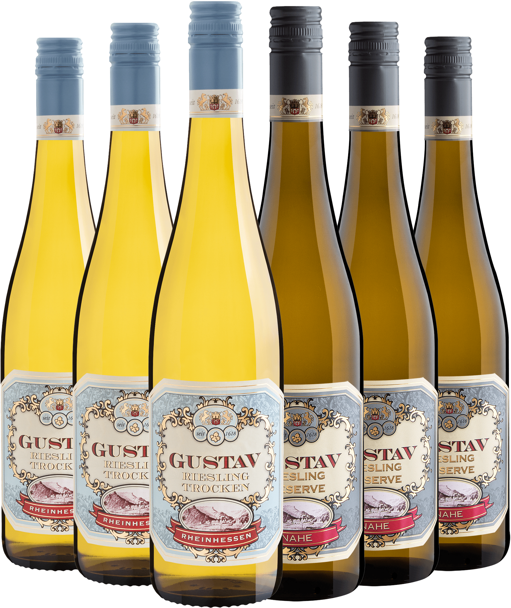Kit Gustav: 3 Riesling + 3 Riesling Réserve por R$79,90 cada garrafa
