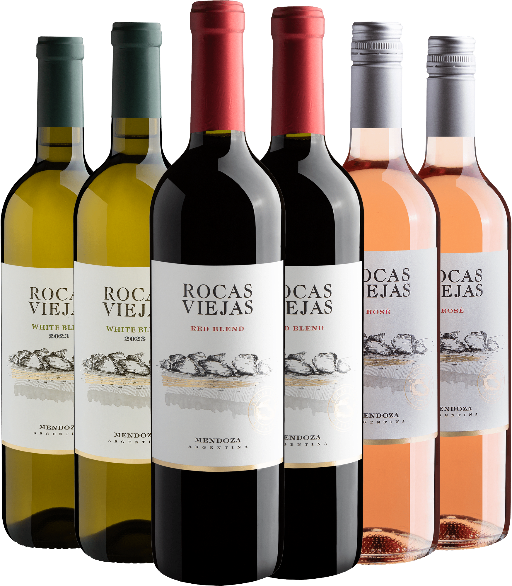 Kit Família Rocas Viejas: 2 Tinto + 2 Branco + 2 Rosé por R$28,90 cada garrafa