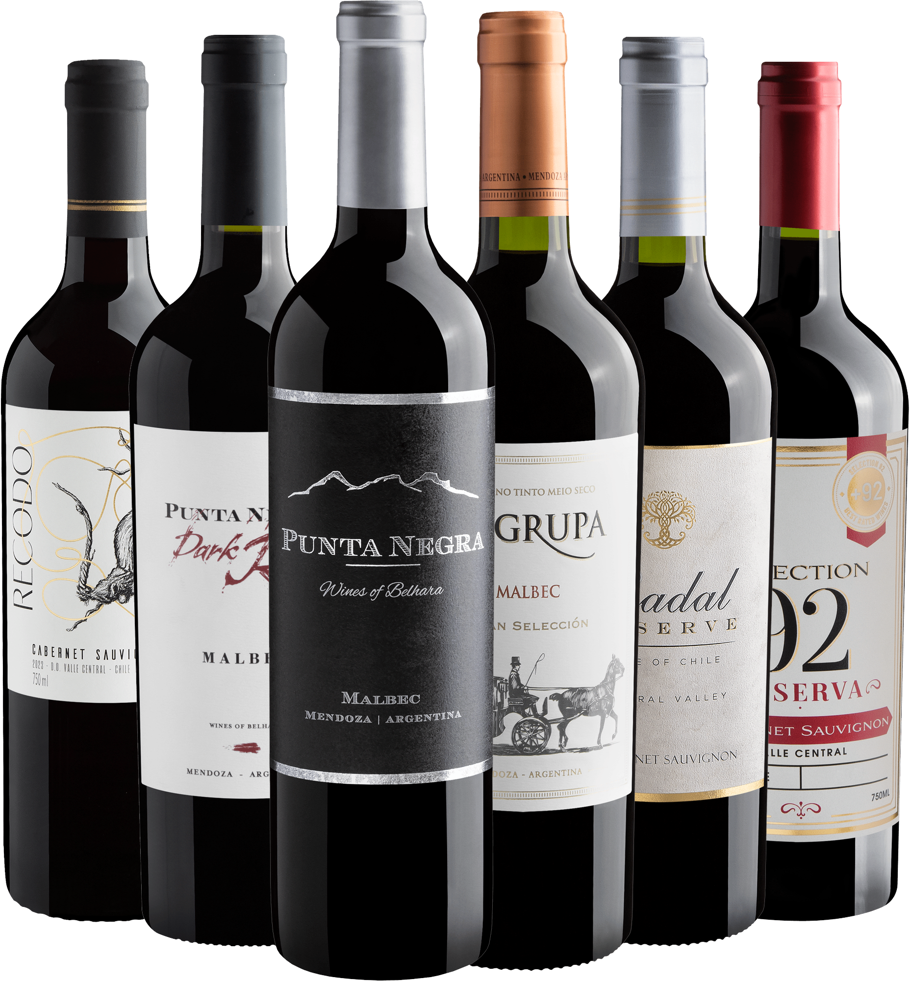 Kit 3 Malbecs + 3 Cabernets Sauvignons por R$32,90 cada garrafa