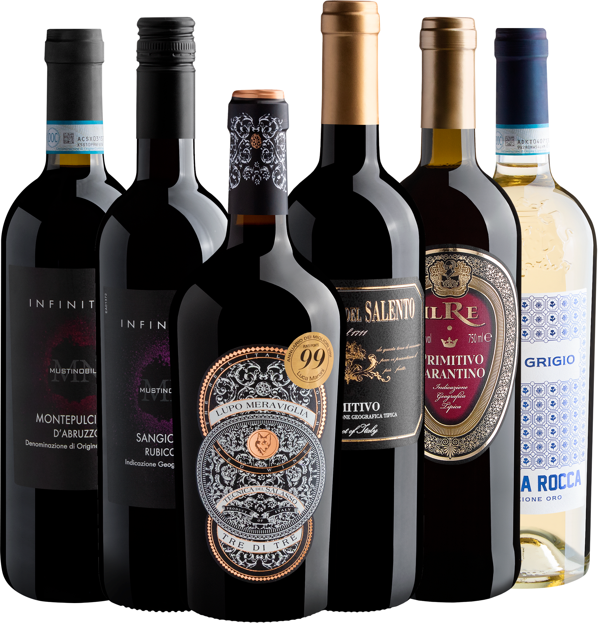 Kit 6 Vinhos Italianos Best Sellers por R$64,90 cada garrafa