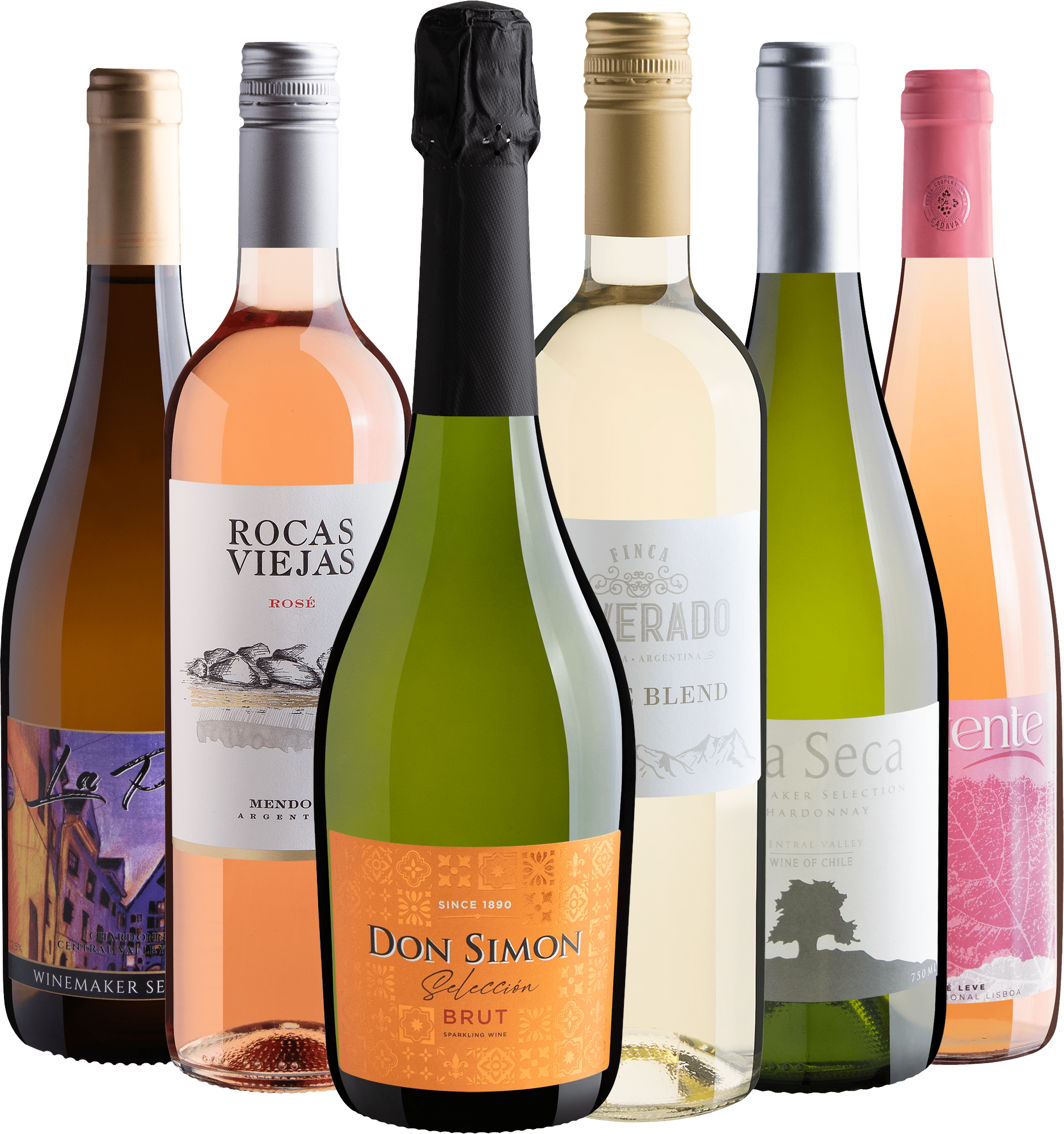 Kit 5 Vinhos Refrescantes + 1 Don Simon Selección Brut por R$29,90 cada garrafa