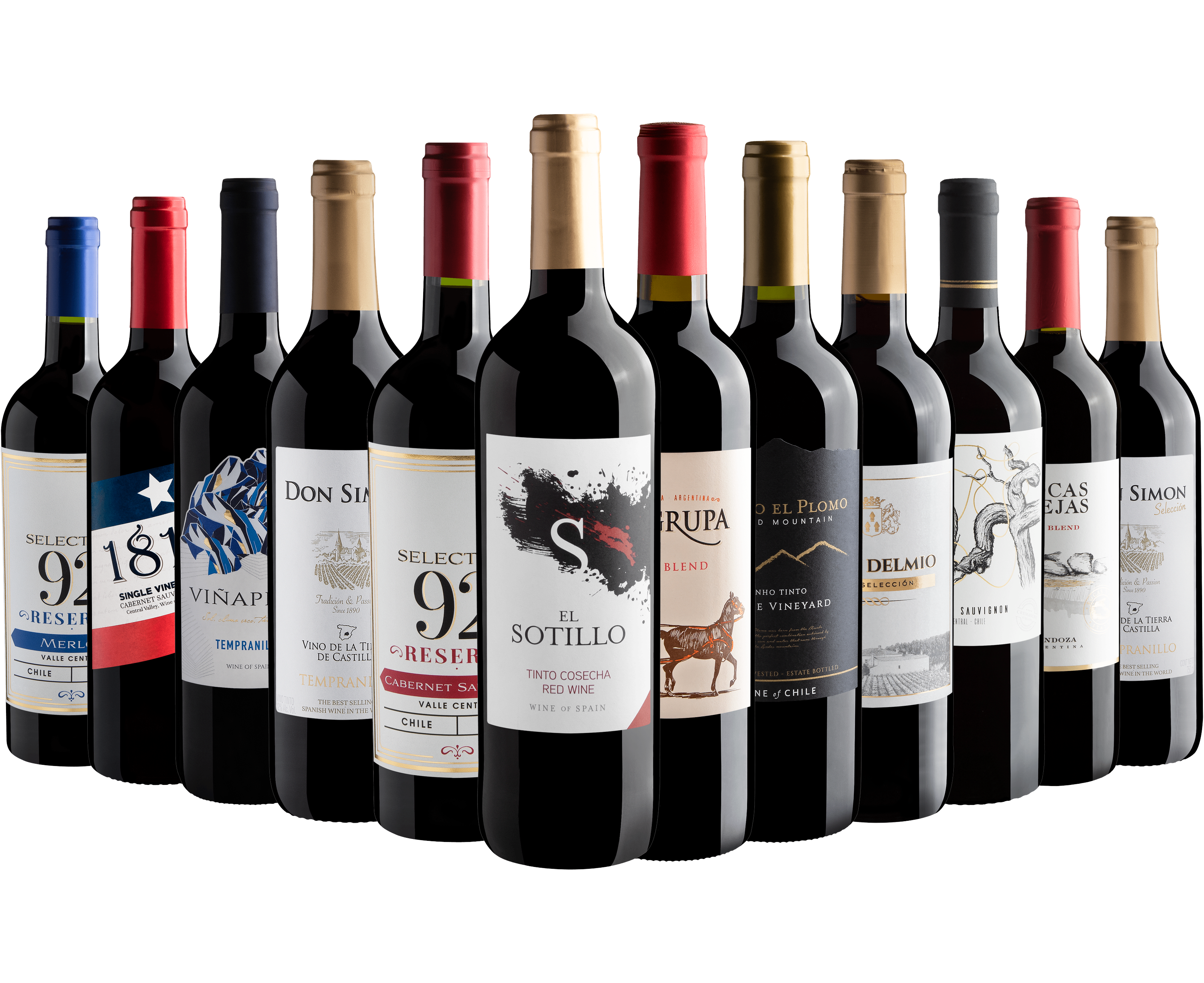 Kit 12 Vinhos Tintos por R$26,98 cada garrafa