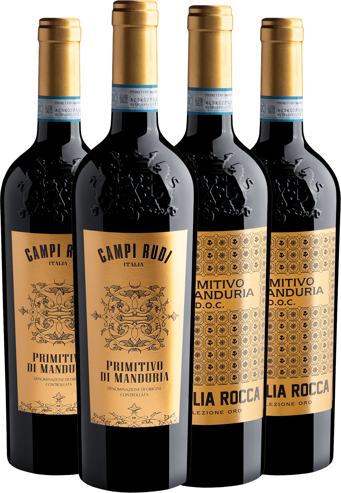 Kit Primitivo di Manduria | 2 Rocca + 2 Campi Rudi por R$119,90 cada garrafa
