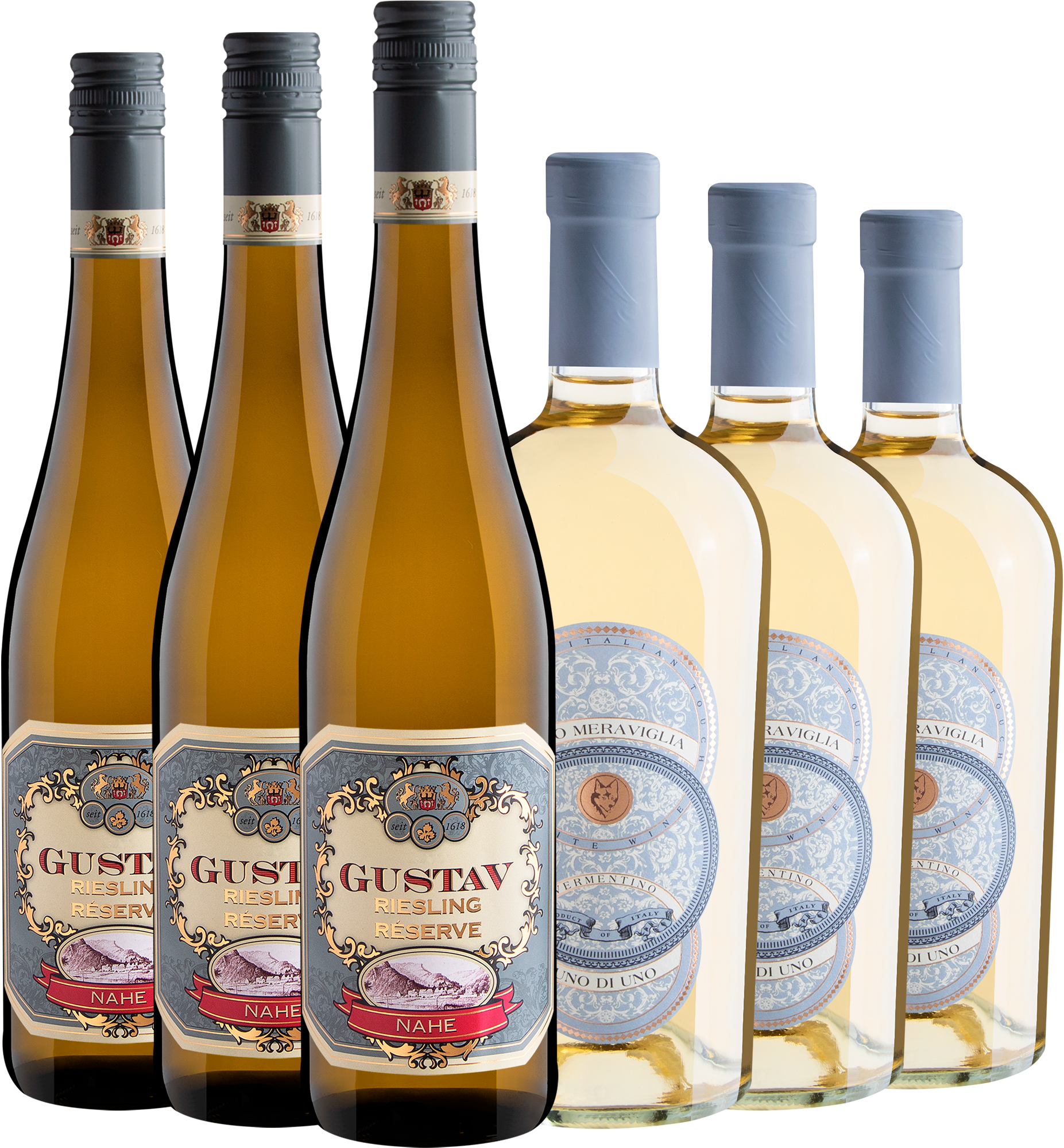 Kit 3 Gustav Riesling Réserve + 3 Lupo Meraviglia Uno di Uno 