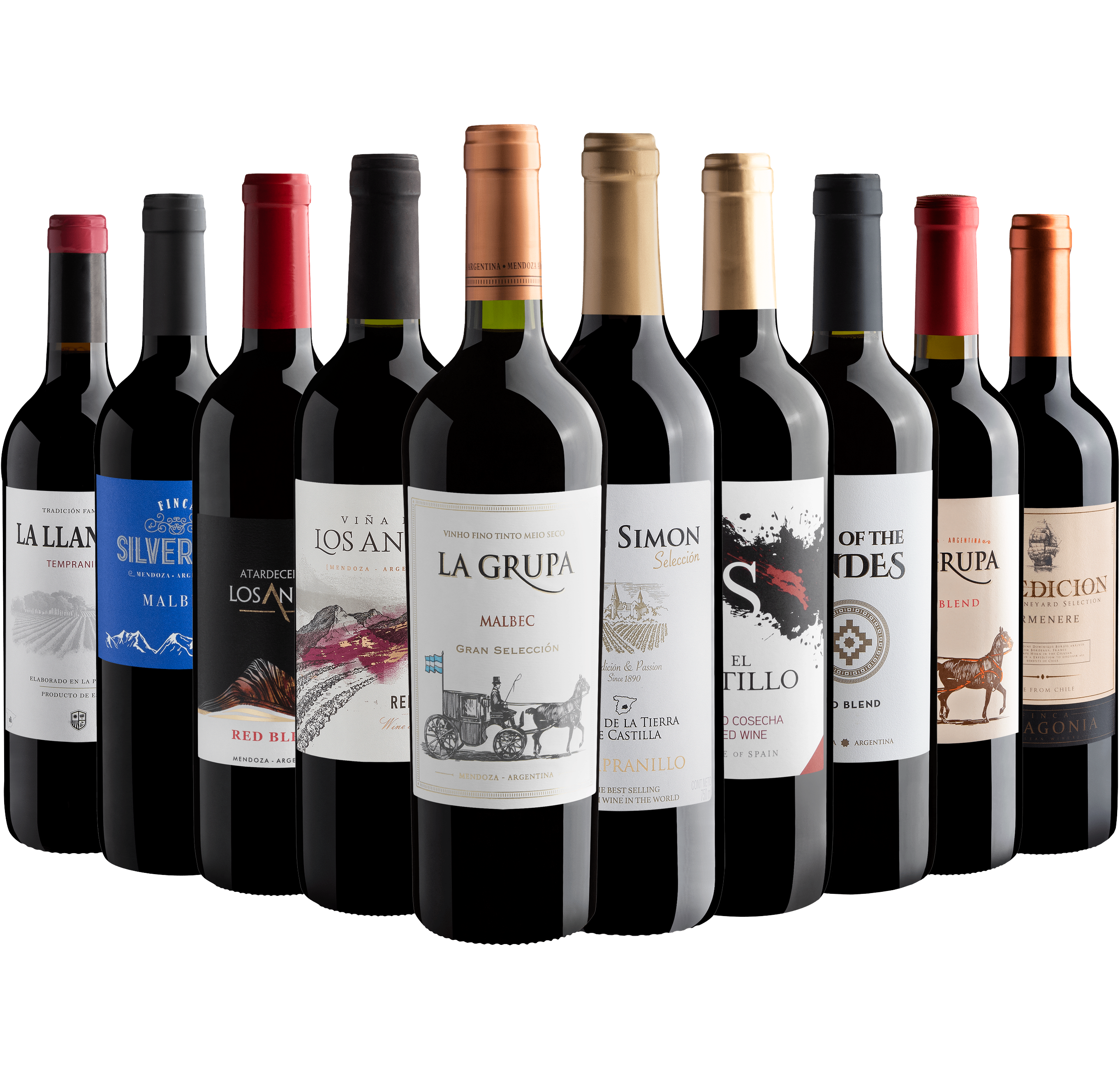 Kit 10 Vinhos Tintos por R$27,90 cada garrafa