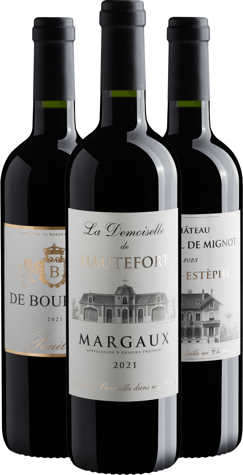 Kit Margem Esquerda de Bordeaux | 1 Margaux + 1 Pauillac + 1 St-Estèphe