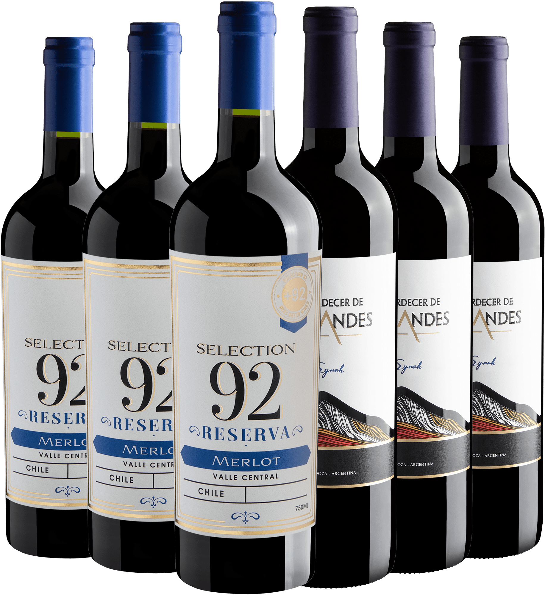 Kit 3 Selection 92 Reserva Merlot + 3 Atardecer de Los Andes Syrah