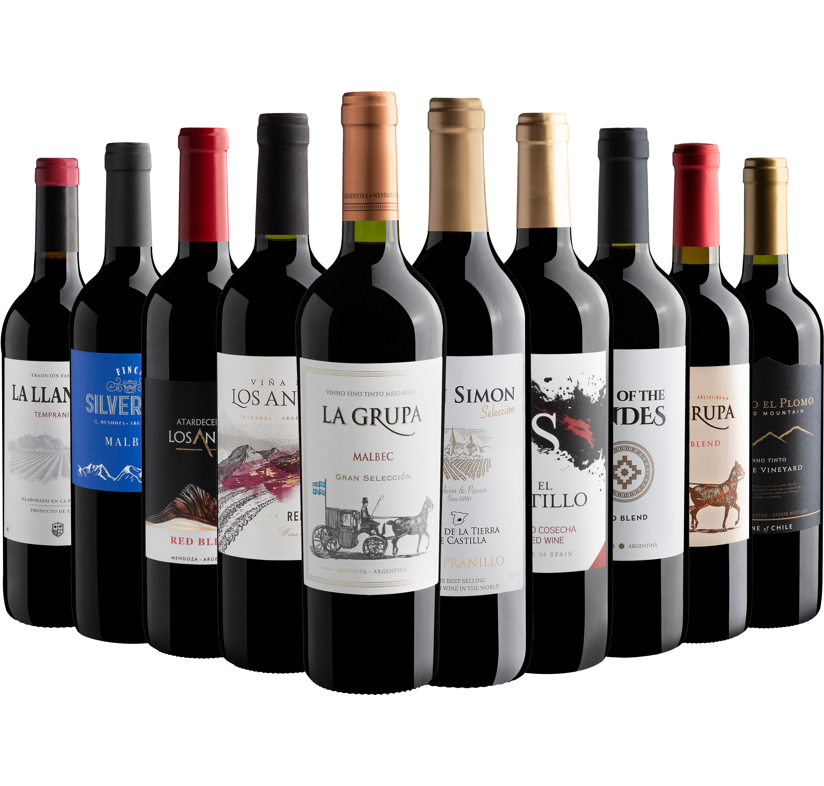 Kit 10 Vinhos Tintos por R$27,90 cada garrafa