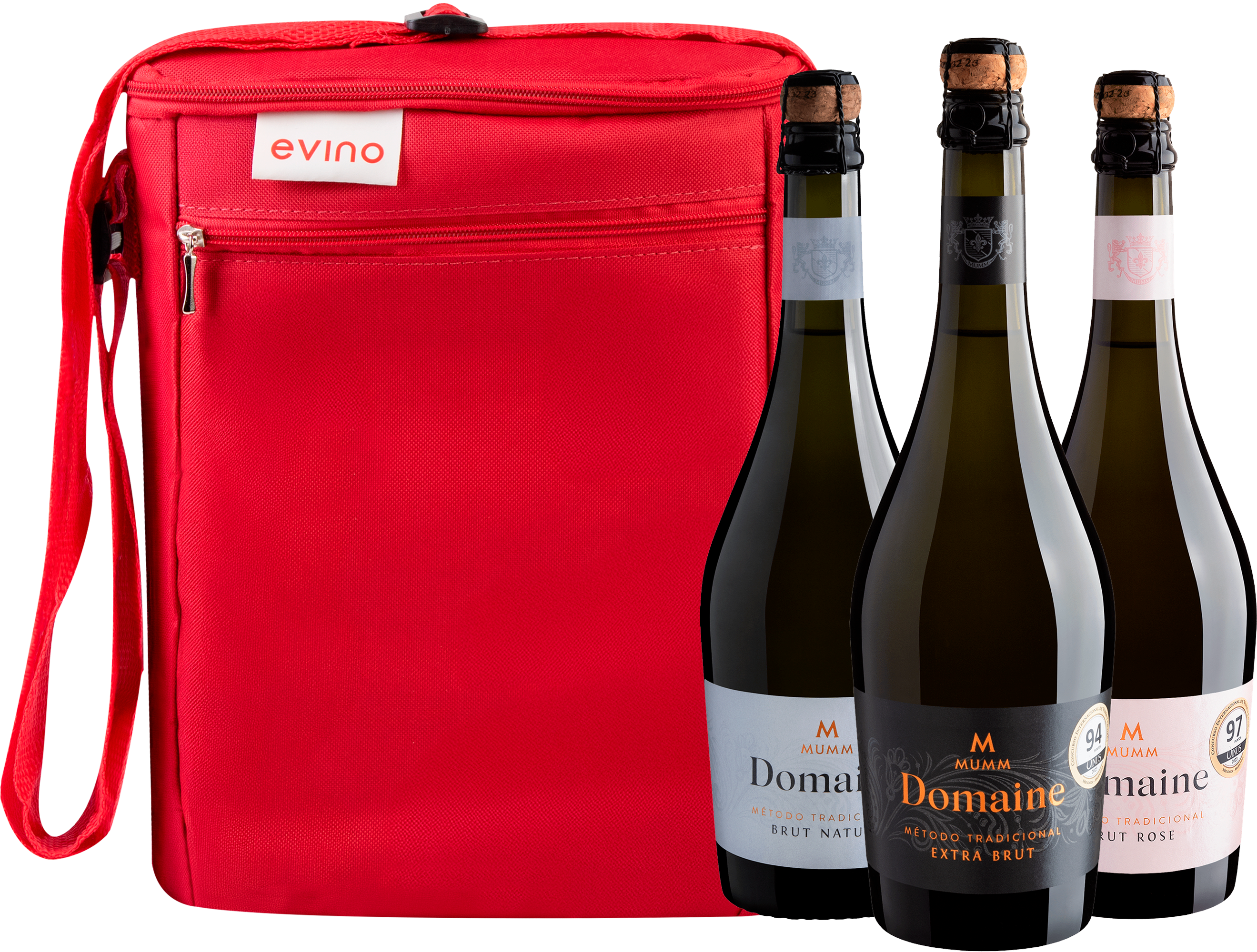 Kit Mumm 93+ pontos: 1 Extra Brut + 1 Brut Nature + 1 Brut Rosé + Bolsa Exclusiva
